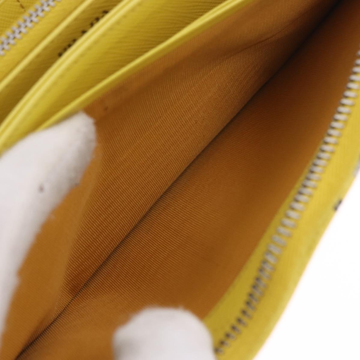 PRADA Long Wallet Safiano Leather Yellow Silver Auth 203700M