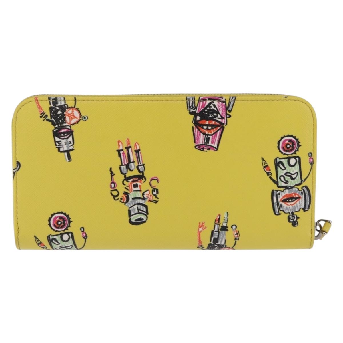 PRADA Long Wallet Safiano Leather Yellow Silver Auth 203700M