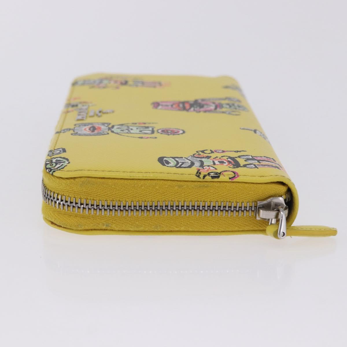 PRADA Long Wallet Safiano Leather Yellow Silver Auth 203700M