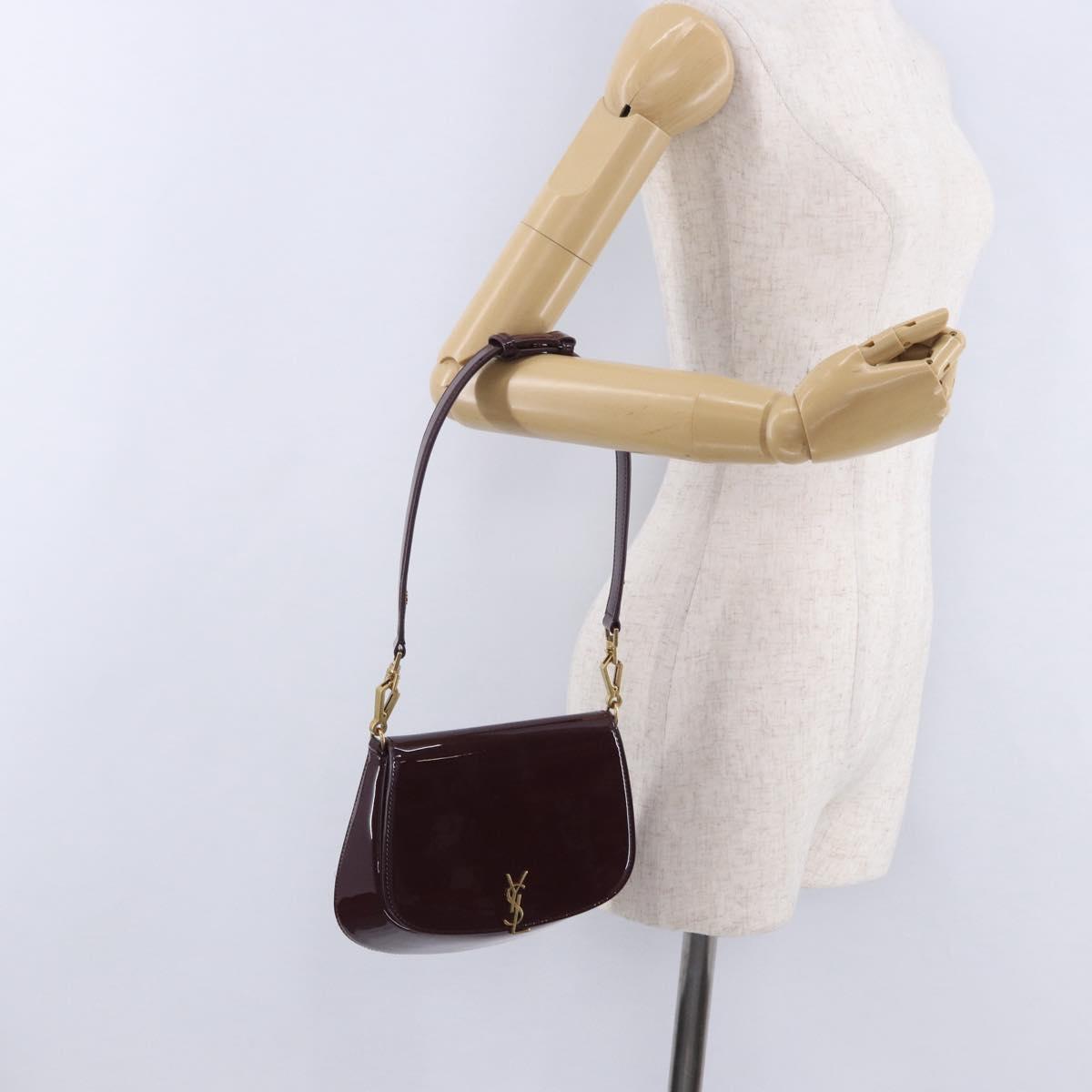 SAINT LAURENT Voltaire Shoulder Bag Patent Leather Bordeaux Gold Auth 203703SAV