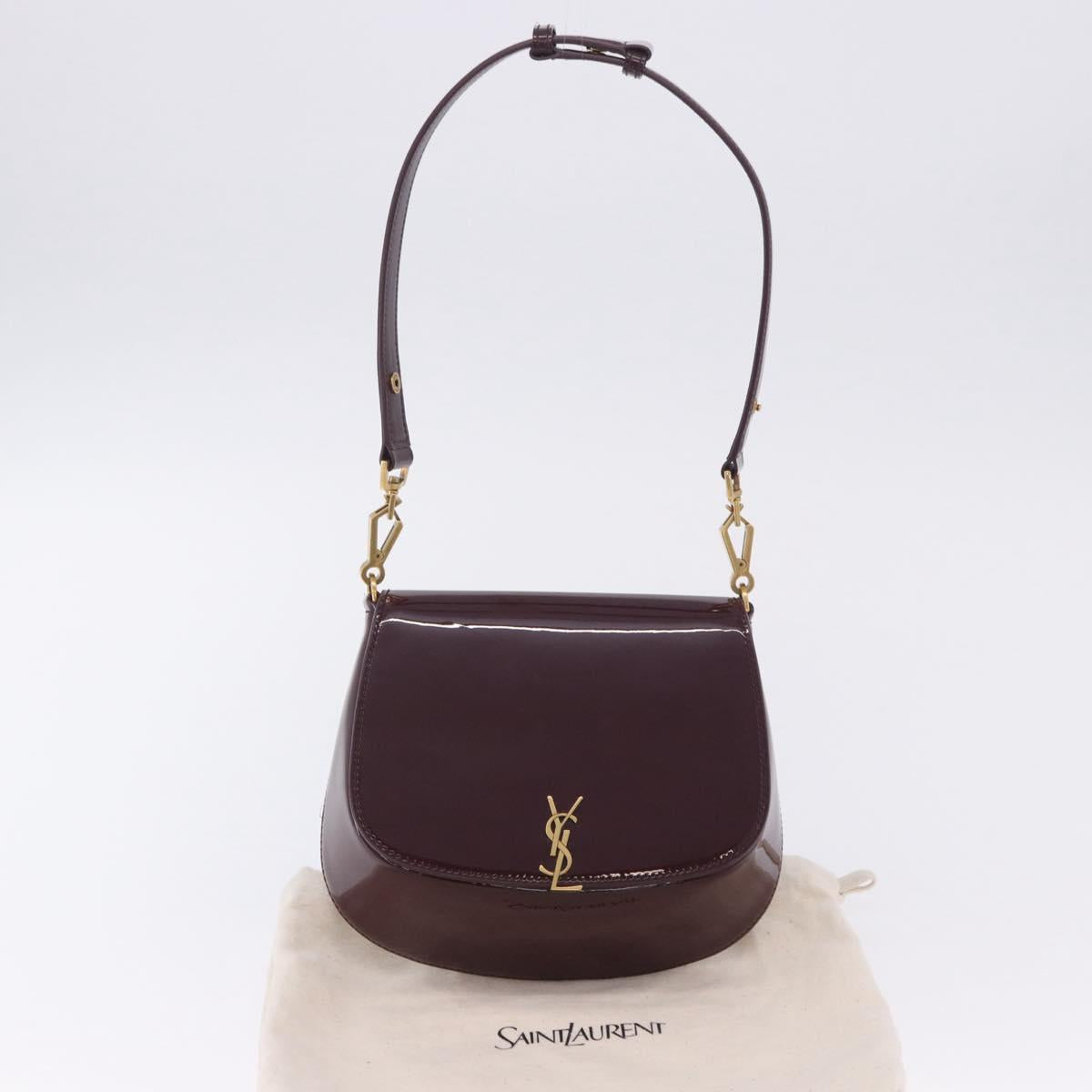 SAINT LAURENT Voltaire Shoulder Bag Patent Leather Bordeaux Gold Auth 203703SAV