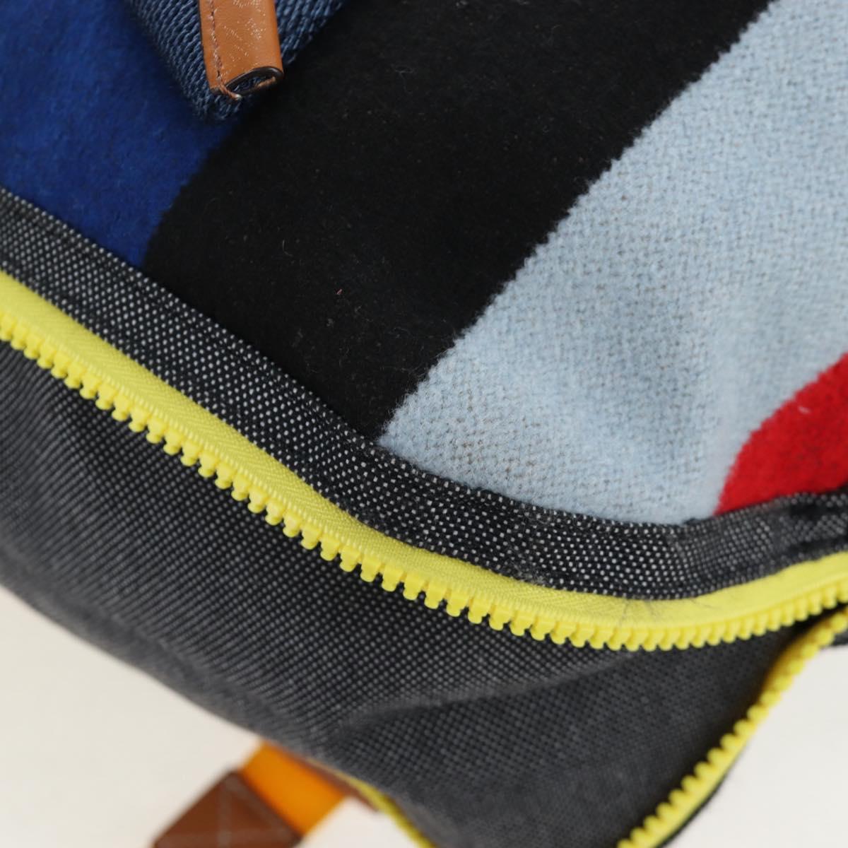 LOEWE Tote Bag Wool 2way Blue Silver Auth 203705M
