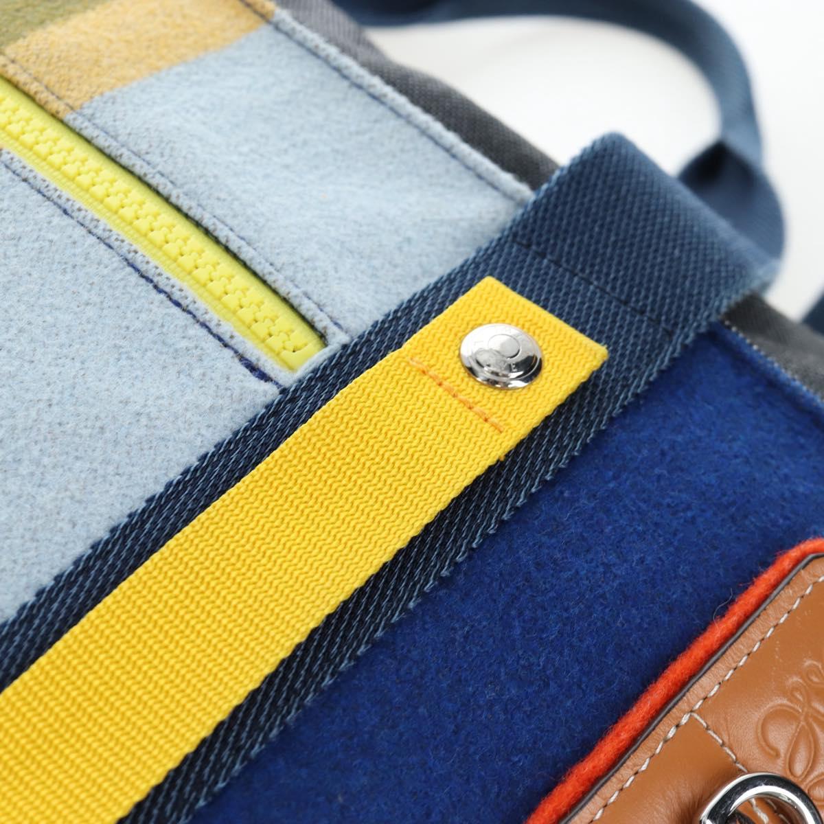 LOEWE Tote Bag Wool 2way Blue Silver Auth 203705M