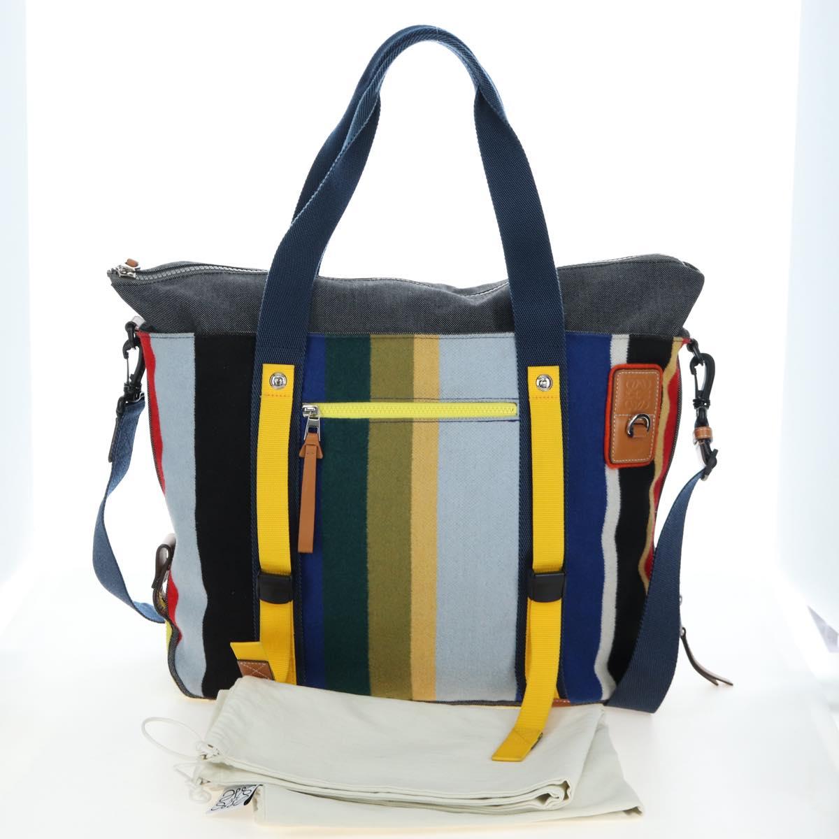 LOEWE Tote Bag Wool 2way Blue Silver Auth 203705M