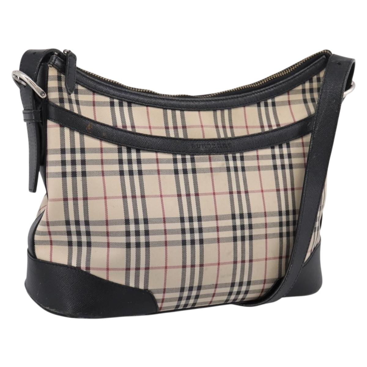 BURBERRY Nova Check Shoulder Bag Canvas Beige Silver Auth 203707