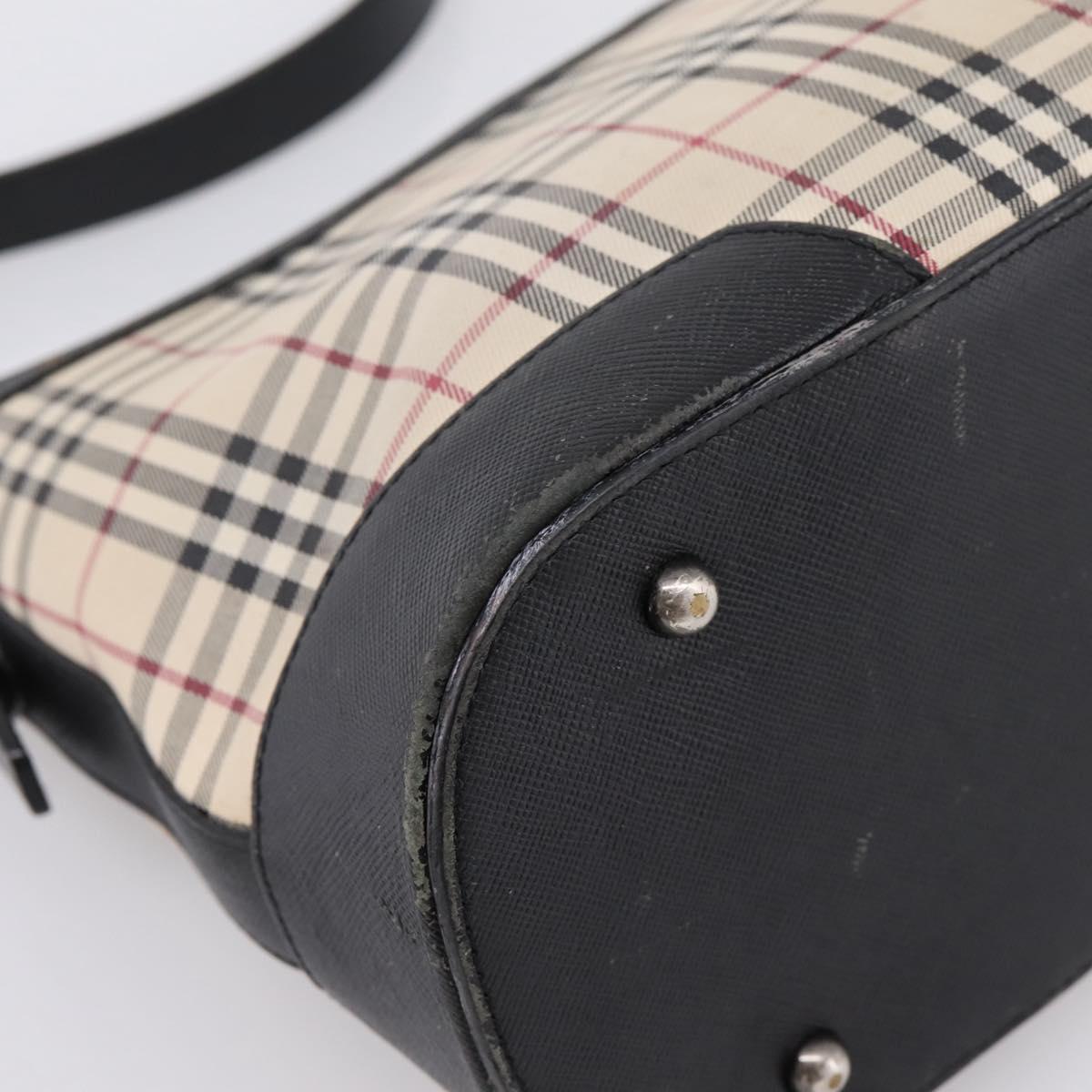 BURBERRY Nova Check Shoulder Bag Canvas Beige Silver Auth 203707