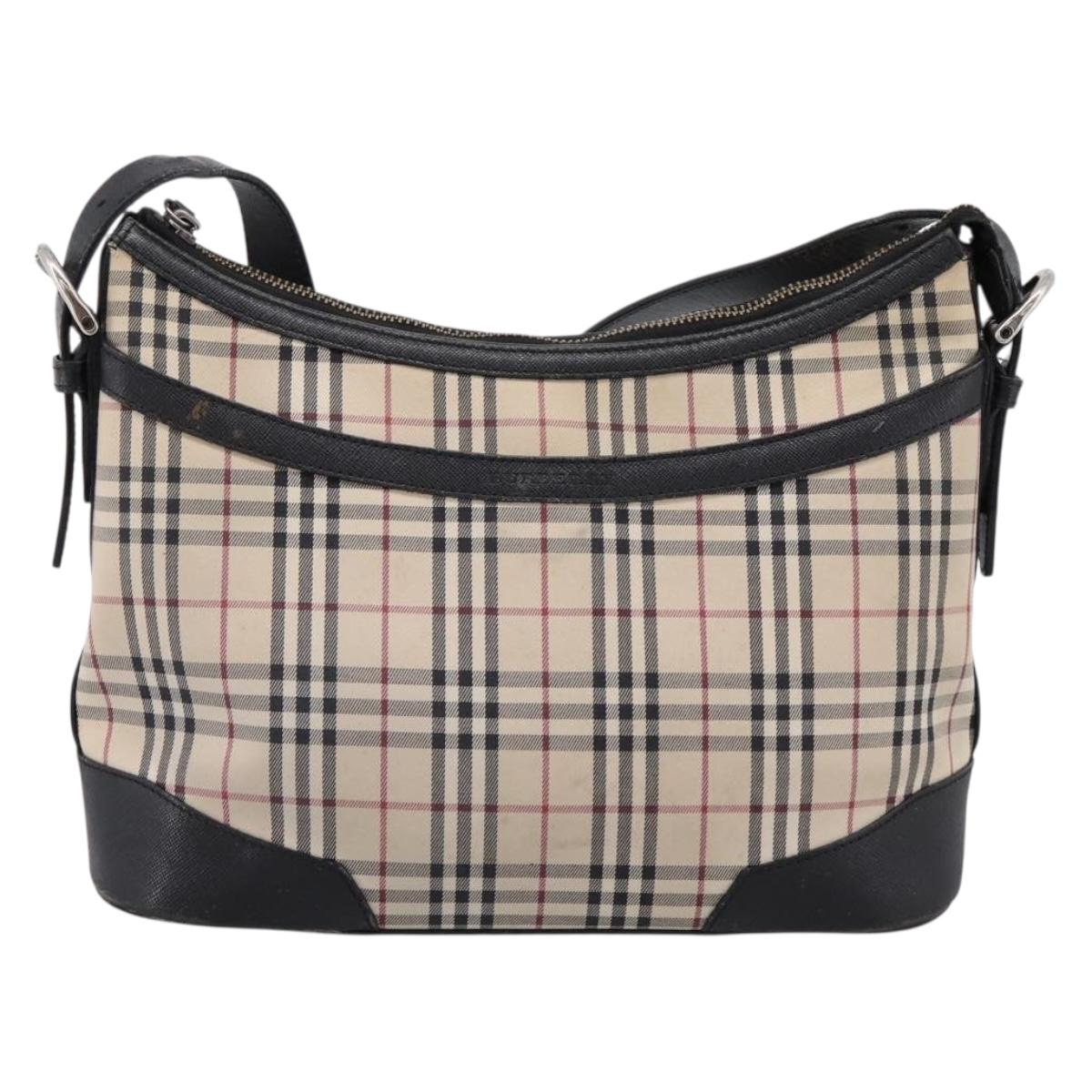 BURBERRY Nova Check Shoulder Bag Canvas Beige Silver Auth 203707