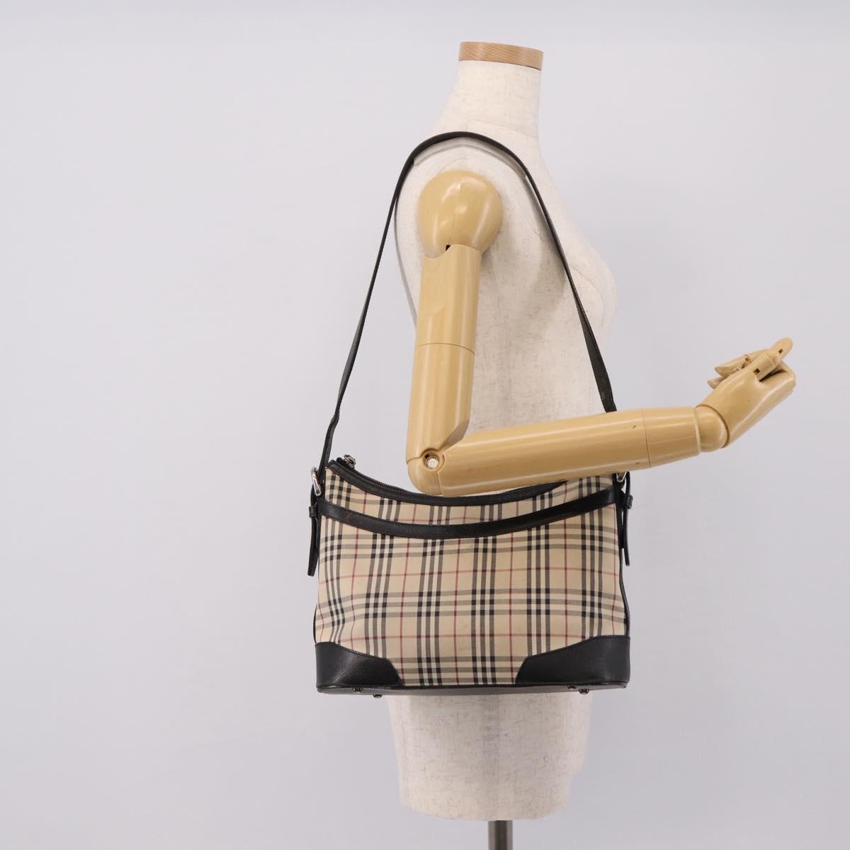 BURBERRY Nova Check Shoulder Bag Canvas Beige Silver Auth 203707