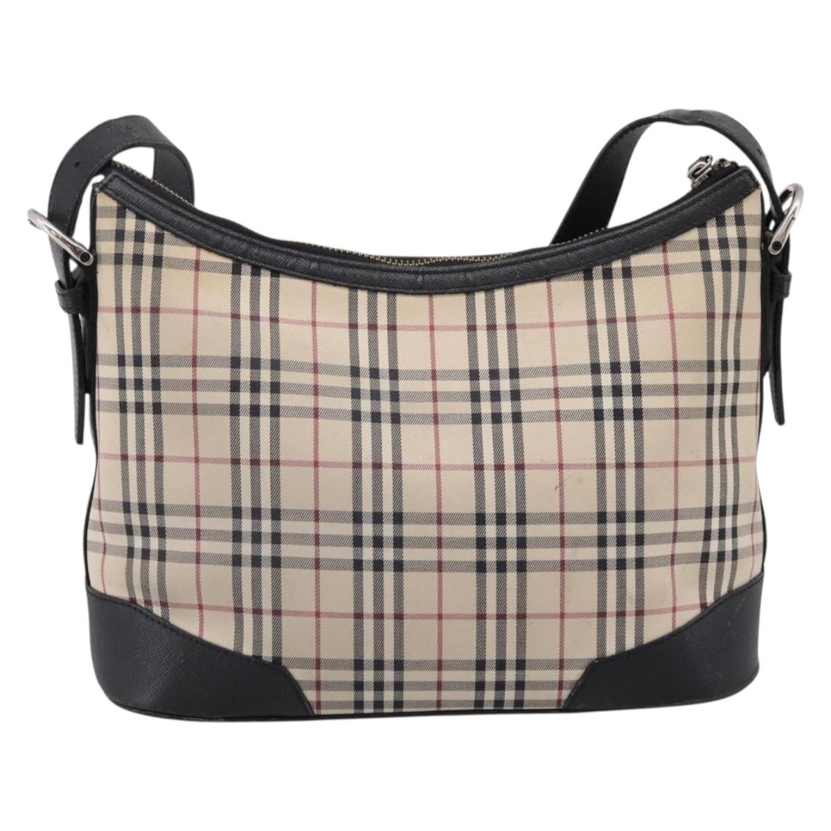 BURBERRY Nova Check Shoulder Bag Canvas Beige Silver Auth 203707