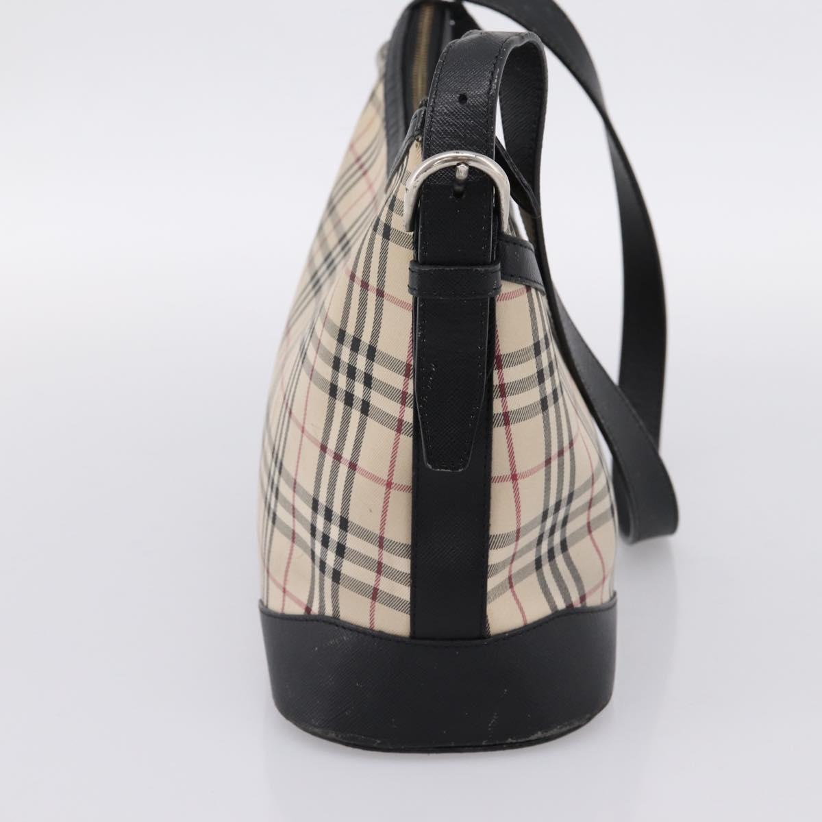 BURBERRY Nova Check Shoulder Bag Canvas Beige Silver Auth 203707