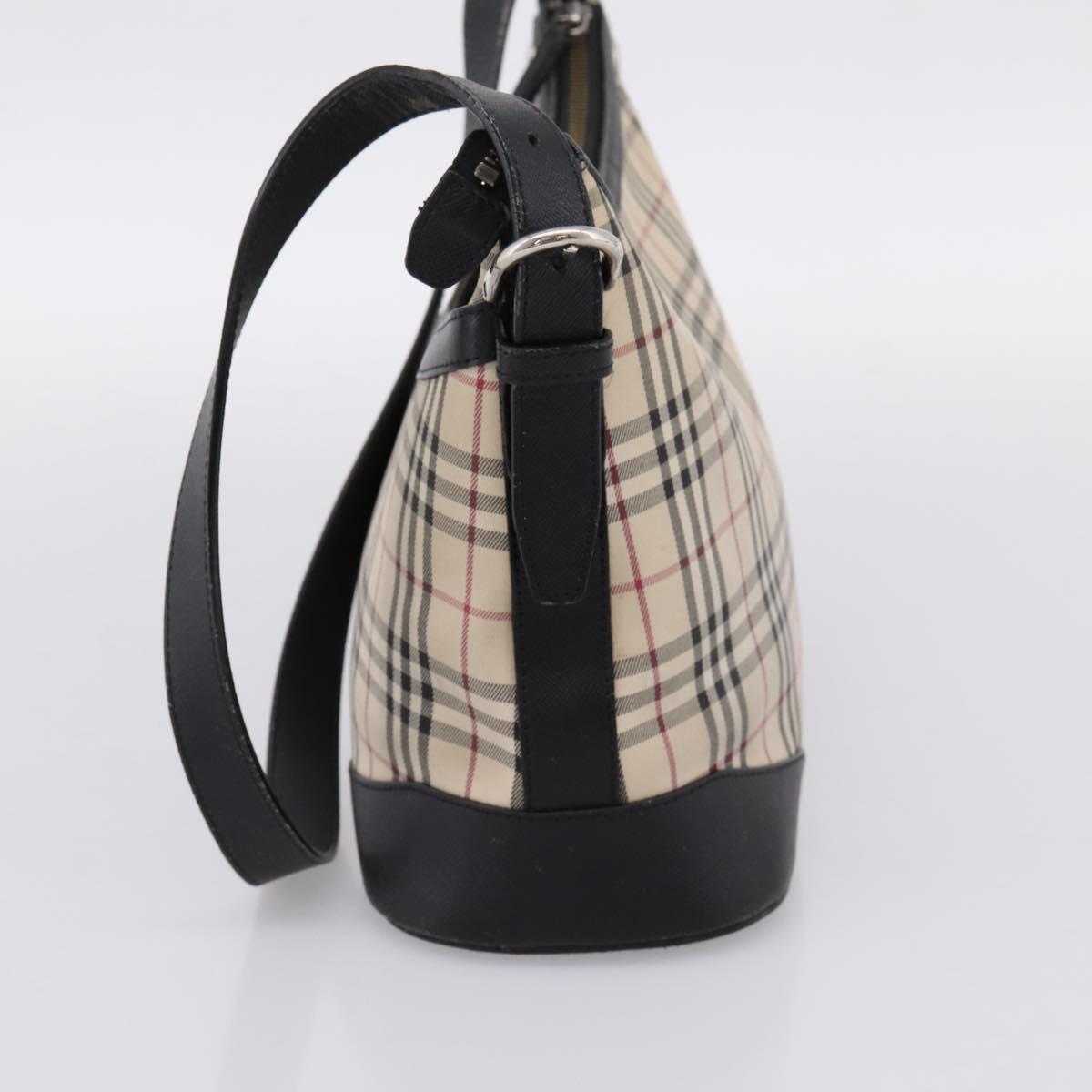 BURBERRY Nova Check Shoulder Bag Canvas Beige Silver Auth 203707