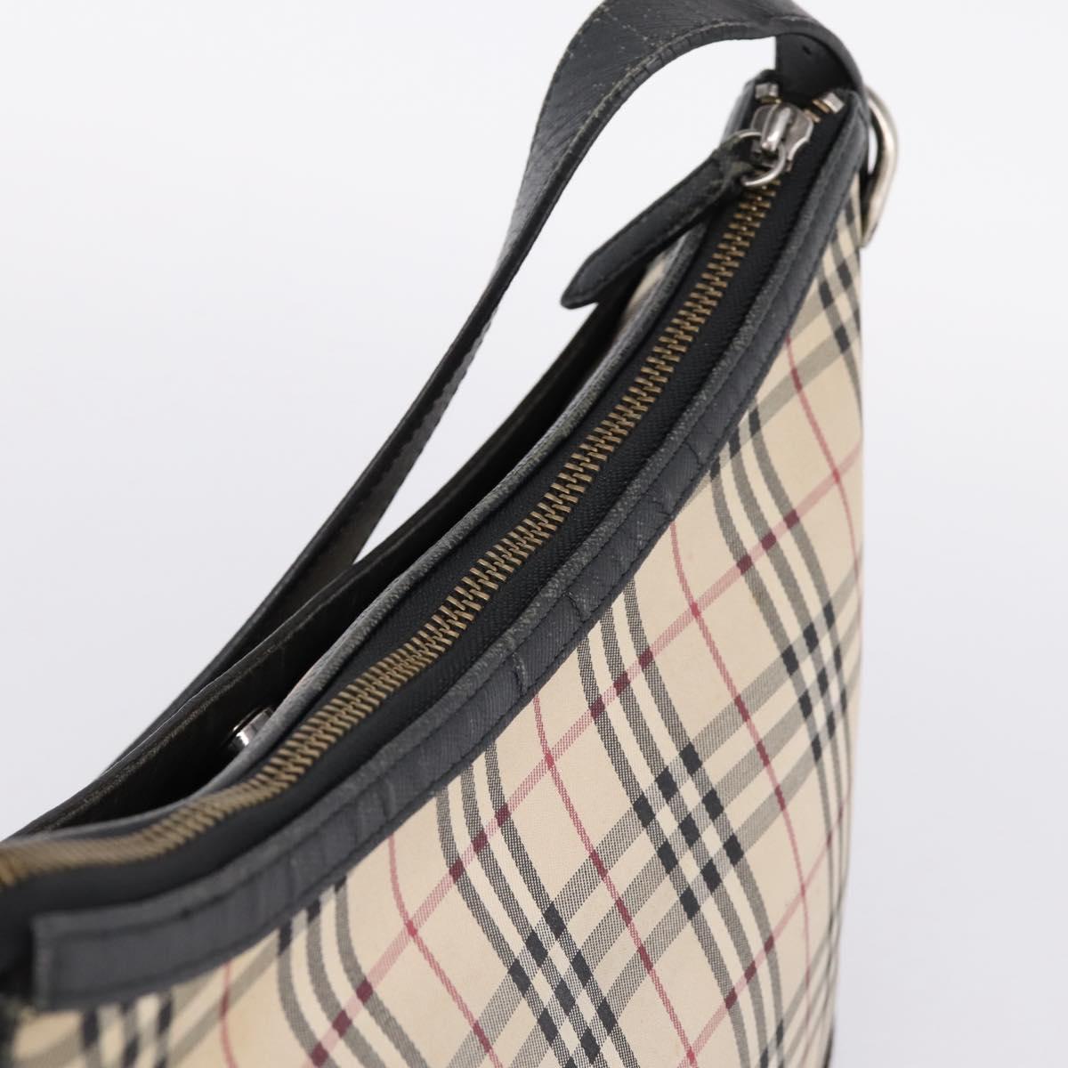 BURBERRY Nova Check Shoulder Bag Canvas Beige Silver Auth 203707