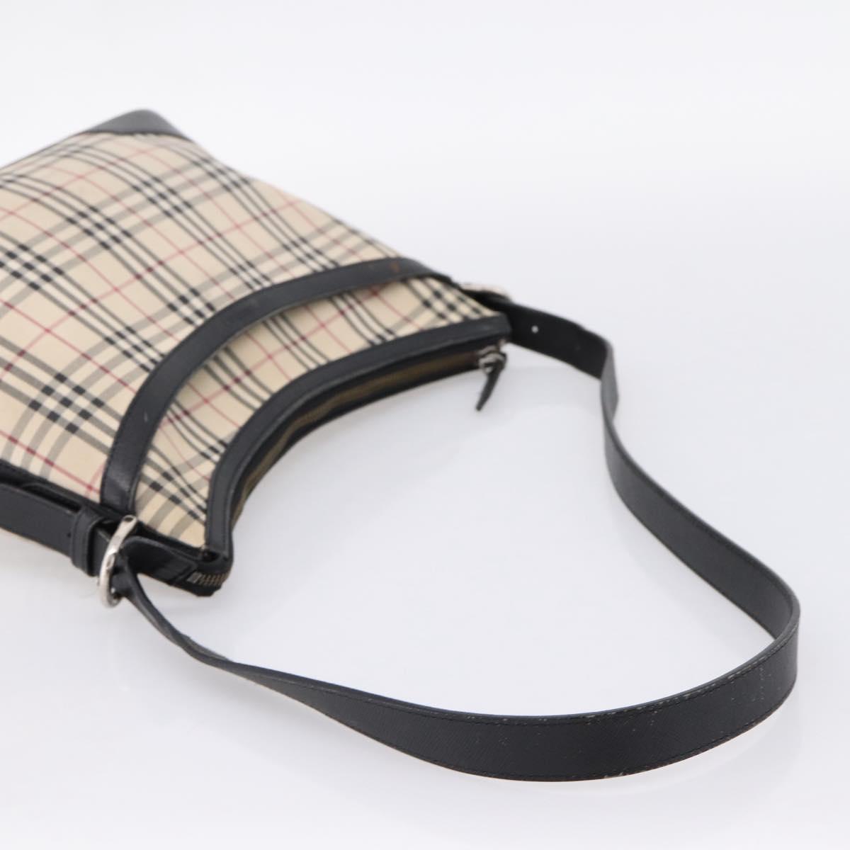 BURBERRY Nova Check Shoulder Bag Canvas Beige Silver Auth 203707