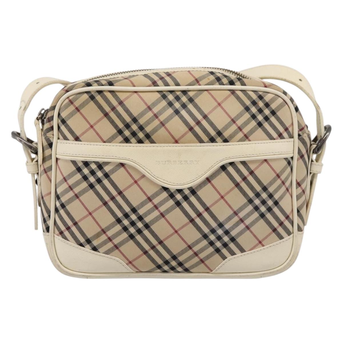 BURBERRY Nova Check Shoulder Bag Canvas Beige Silver Auth 203708