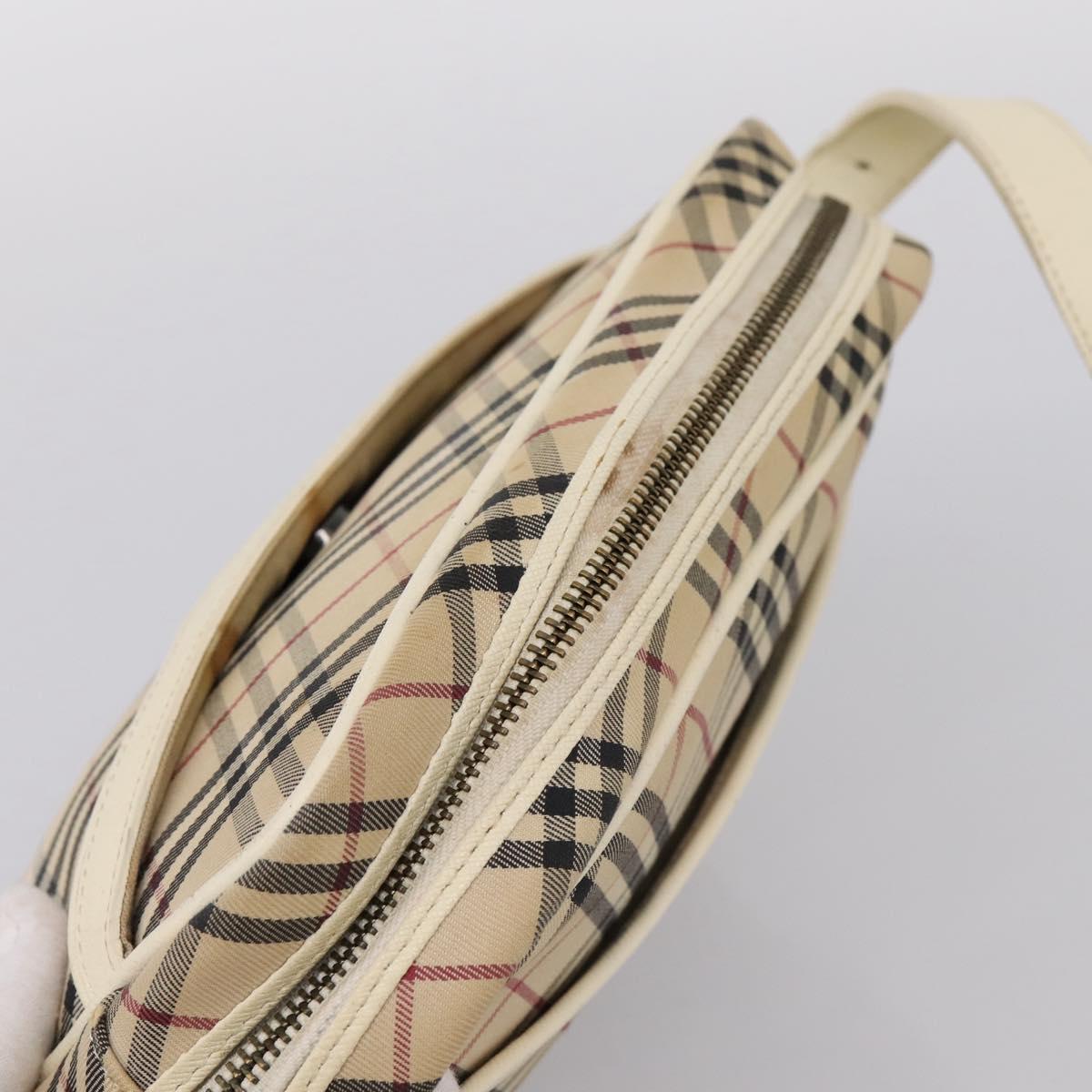 BURBERRY Nova Check Shoulder Bag Canvas Beige Silver Auth 203708