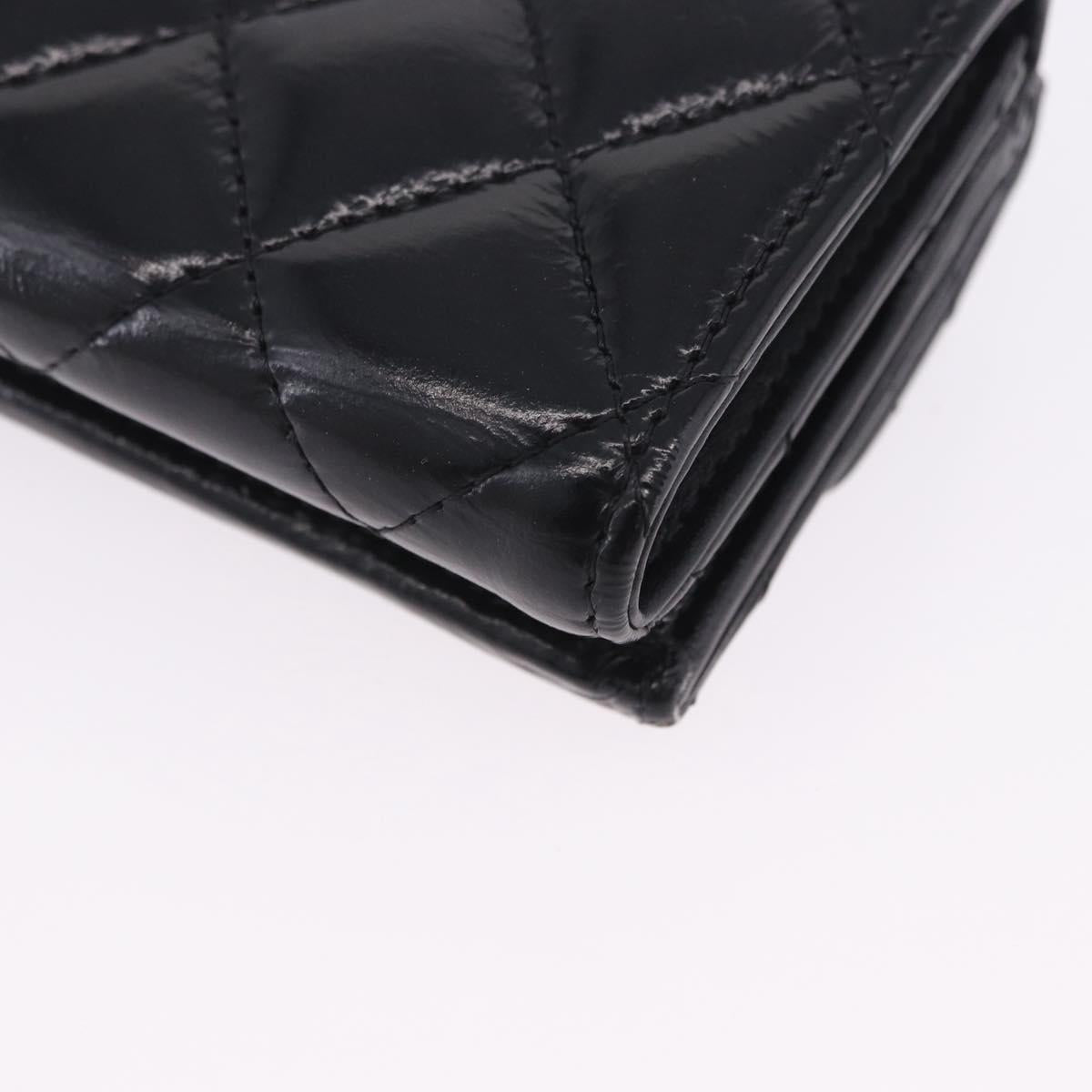 CHANEL Matelasse Compact Wallet Patent Leather Black Gold CC Auth 203711M