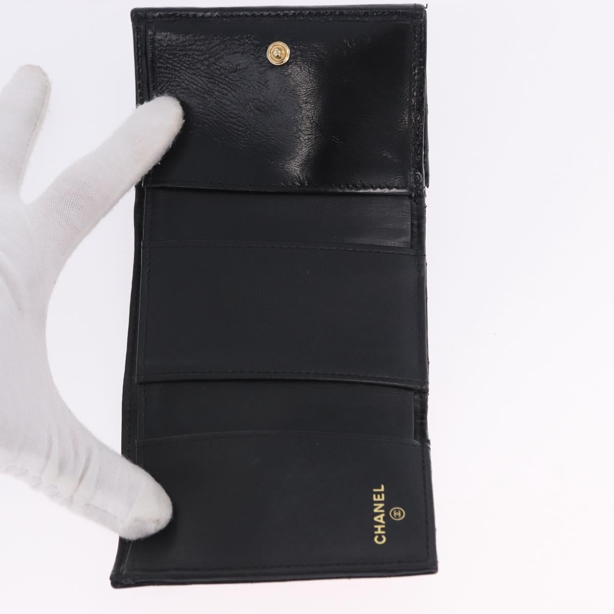 CHANEL Matelasse Compact Wallet Patent Leather Black Gold CC Auth 203711M