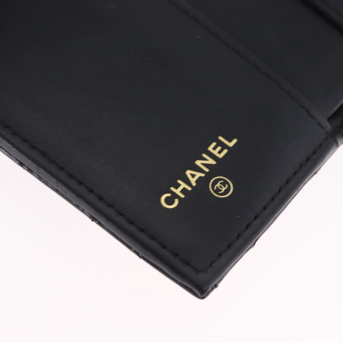 CHANEL Matelasse Compact Wallet Patent Leather Black Gold CC Auth 203711M