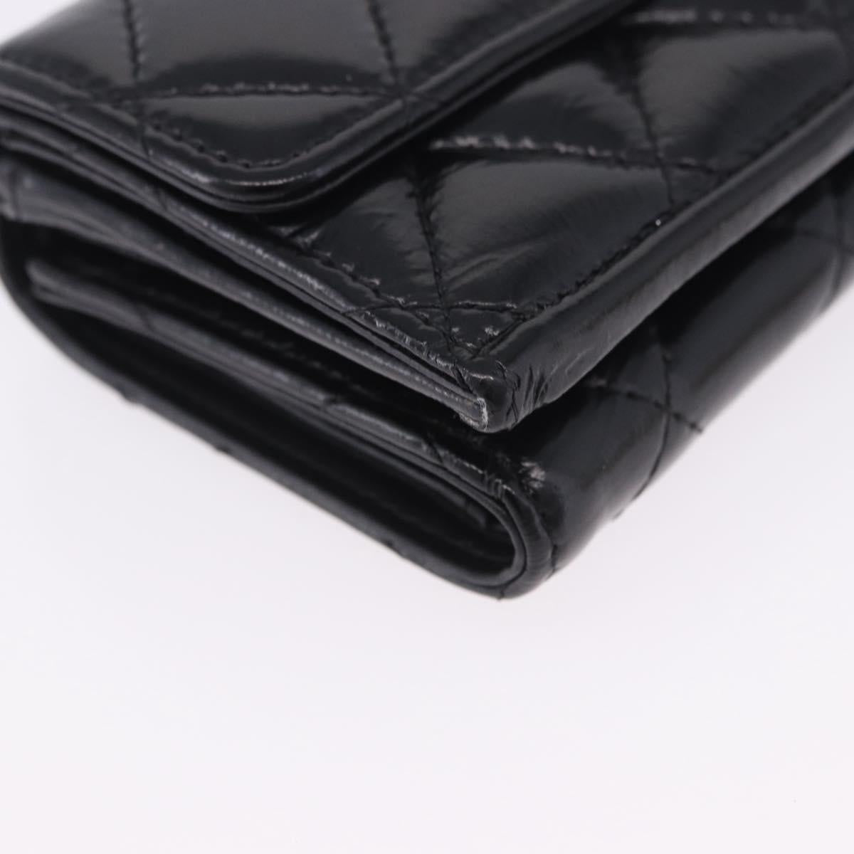 CHANEL Matelasse Compact Wallet Patent Leather Black Gold CC Auth 203711M