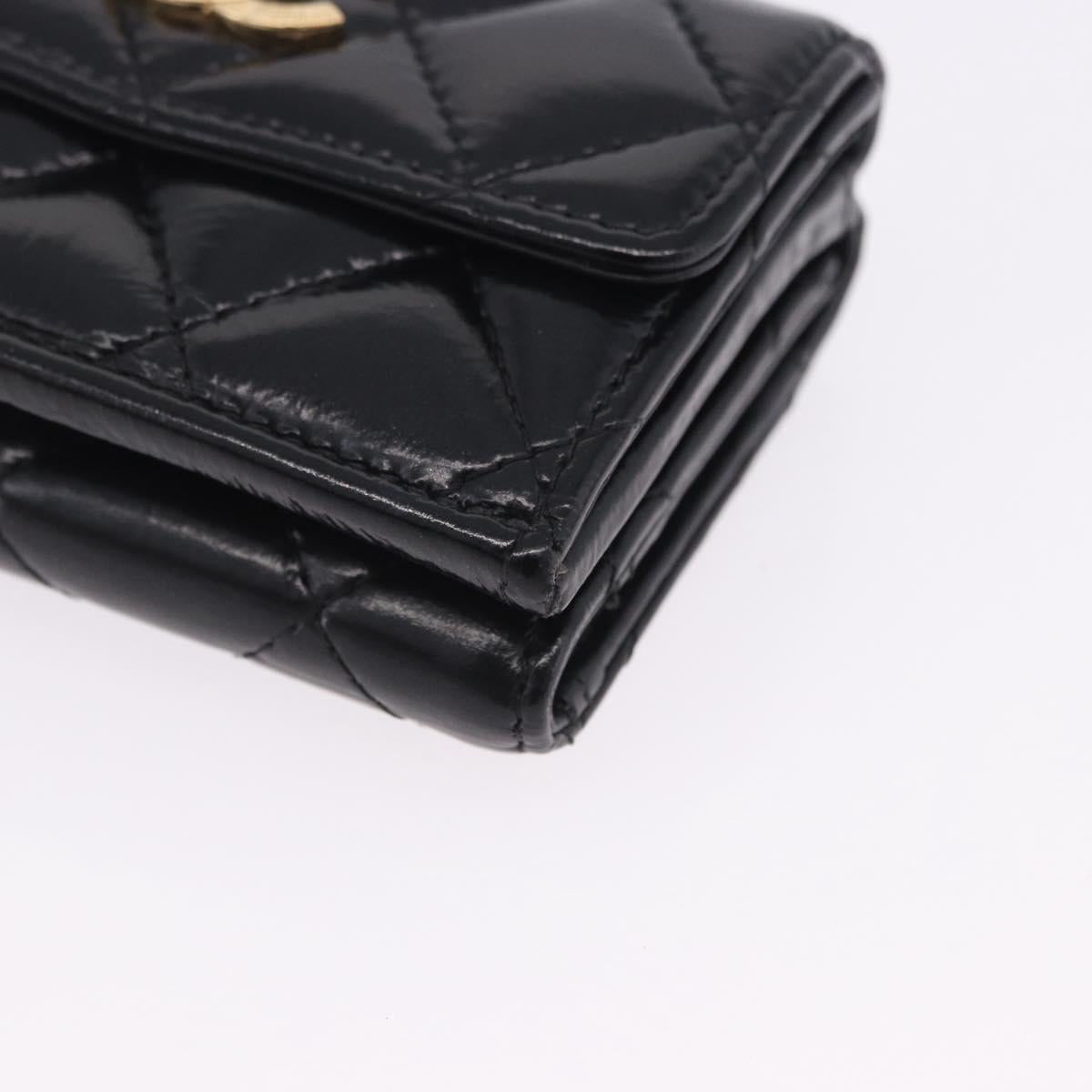 CHANEL Matelasse Compact Wallet Patent Leather Black Gold CC Auth 203711M