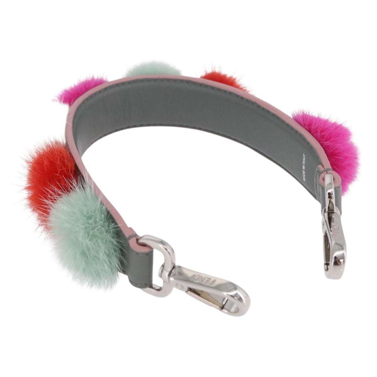 FENDI Strap Leather Multicolor Silver Auth 203712M