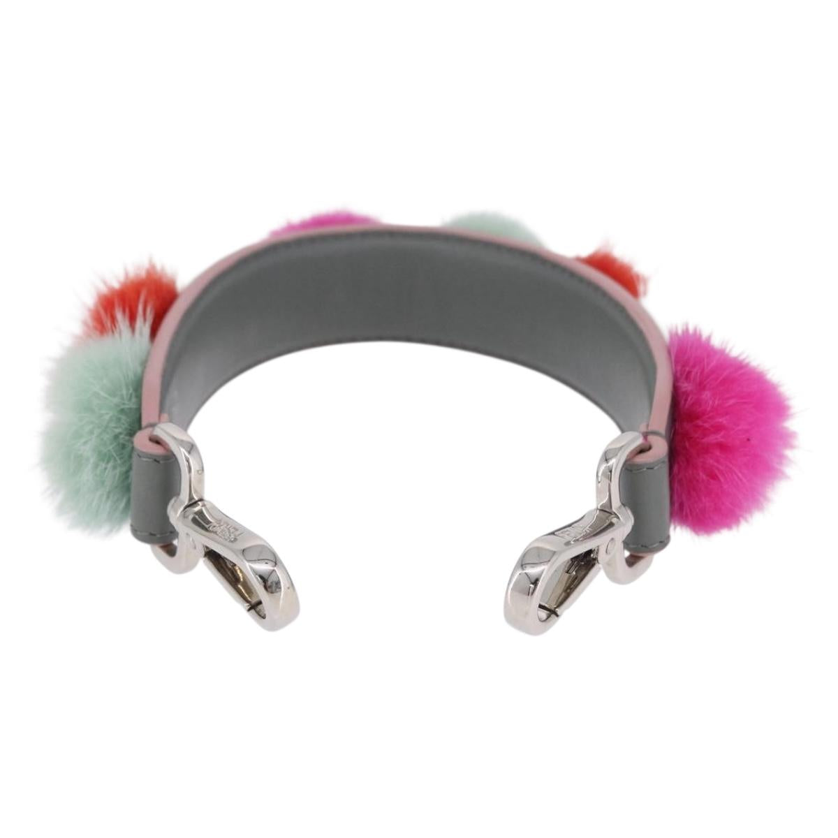 FENDI Strap Leather Multicolor Silver Auth 203712M