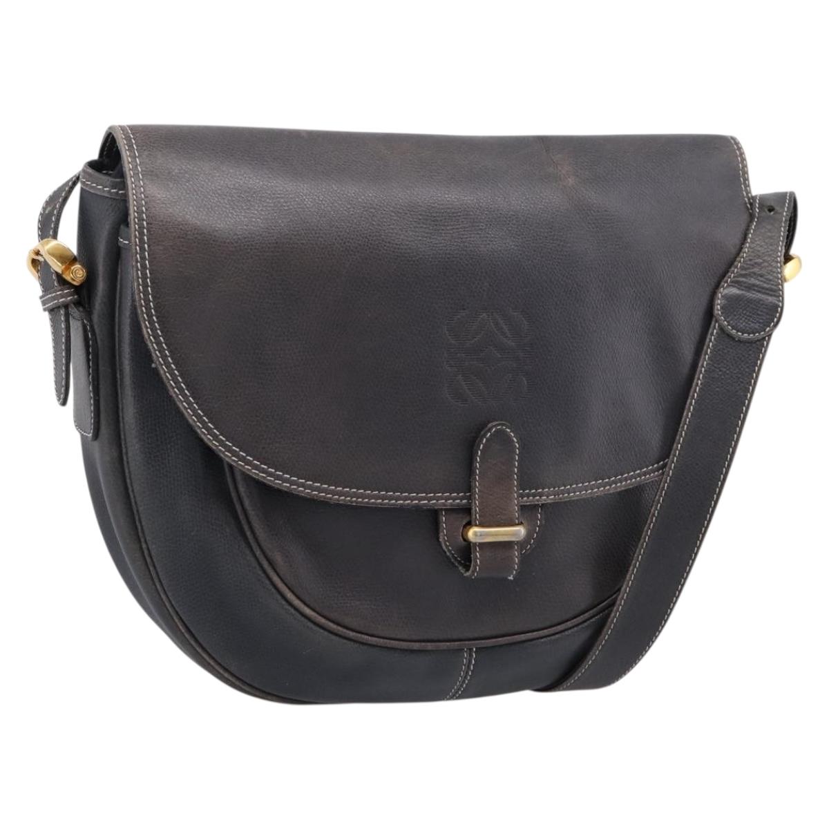 LOEWE Shoulder Bag Leather Gray Gold Auth 203734