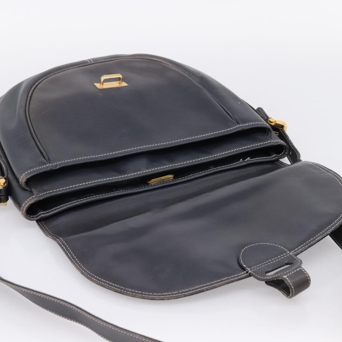 LOEWE Shoulder Bag Leather Gray Gold Auth 203734