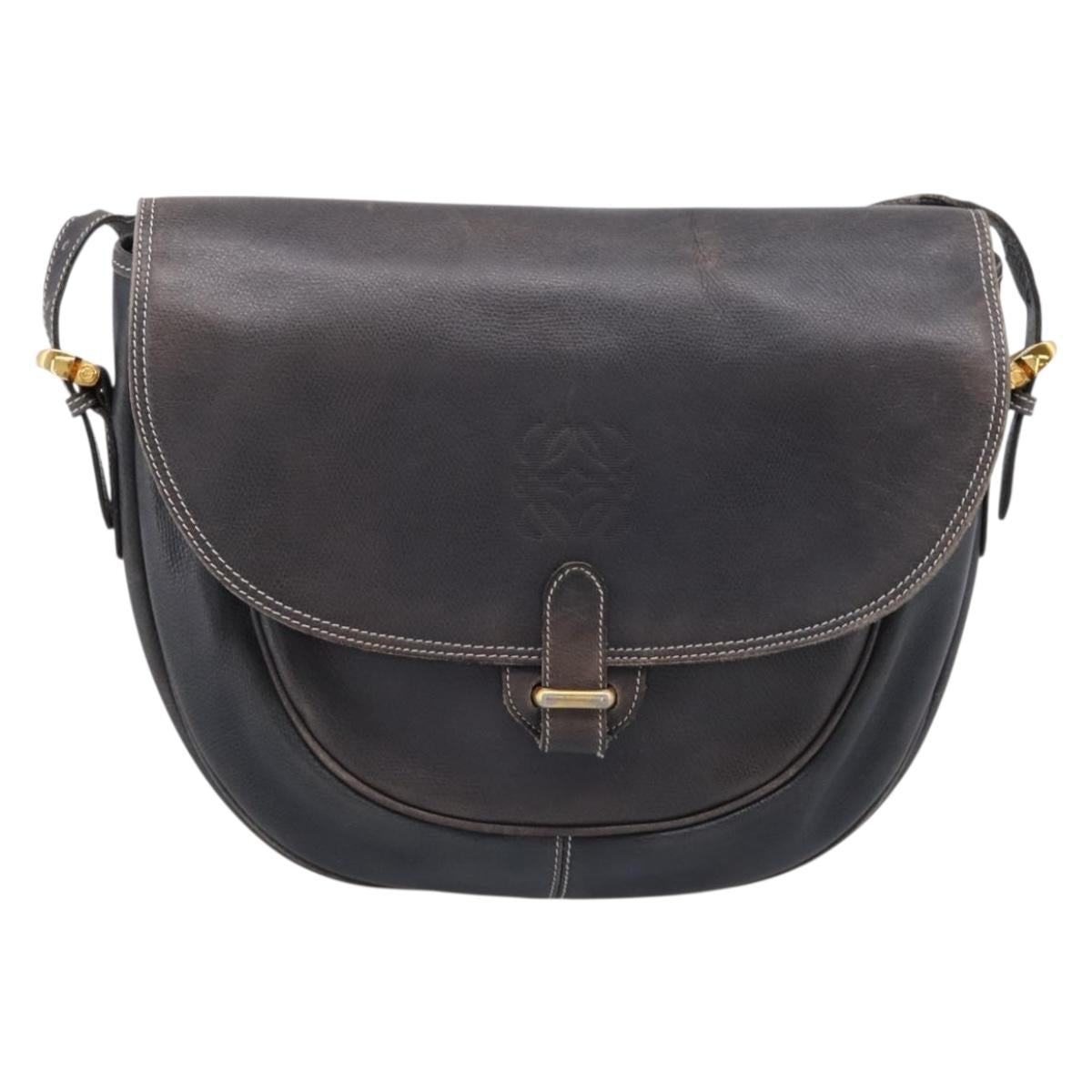 LOEWE Shoulder Bag Leather Gray Gold Auth 203734