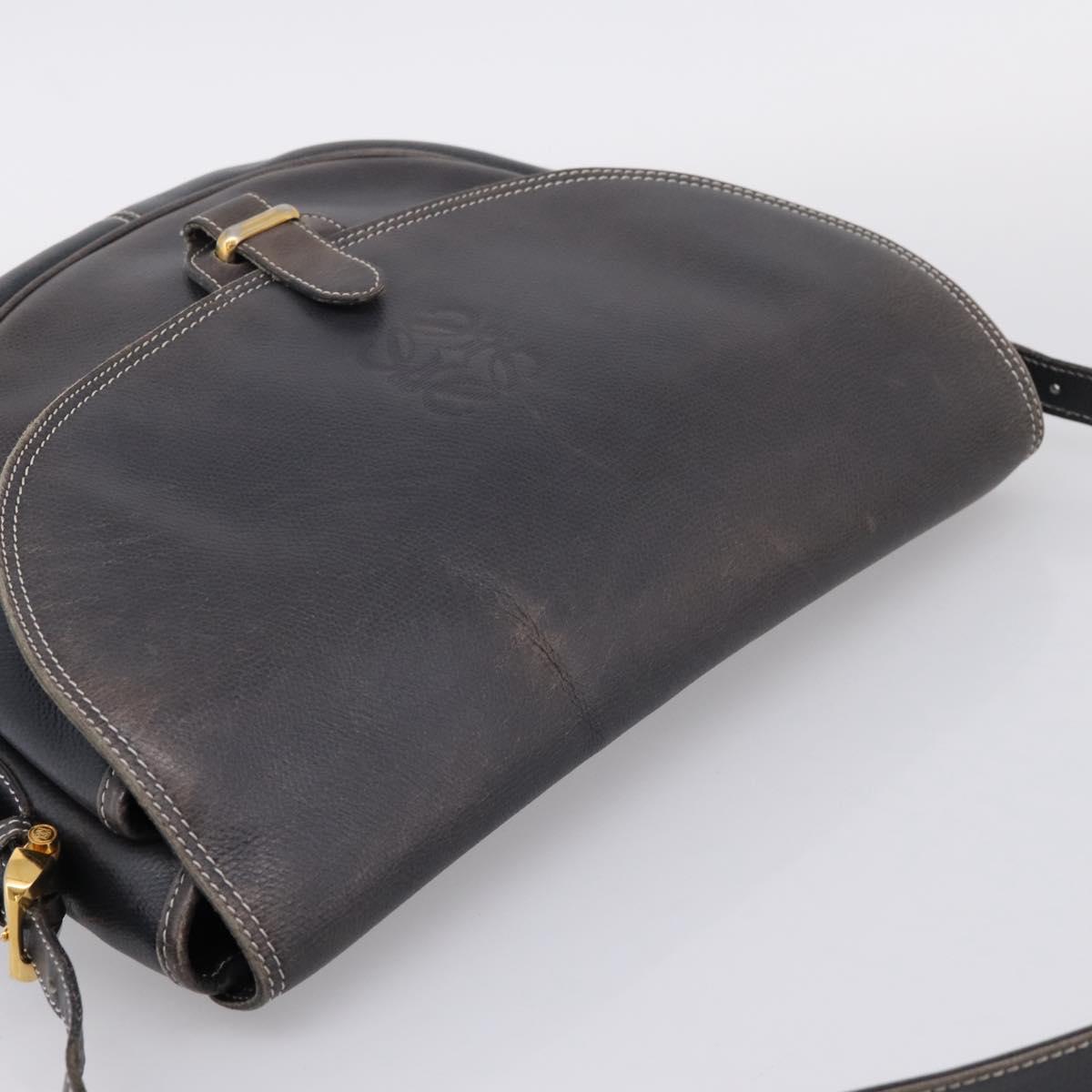 LOEWE Shoulder Bag Leather Gray Gold Auth 203734