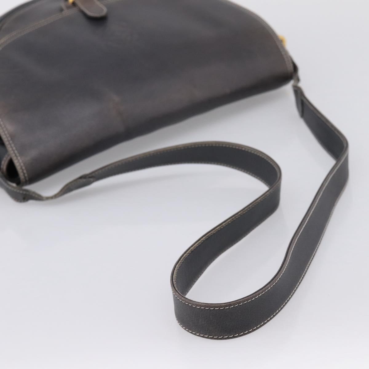 LOEWE Shoulder Bag Leather Gray Gold Auth 203734