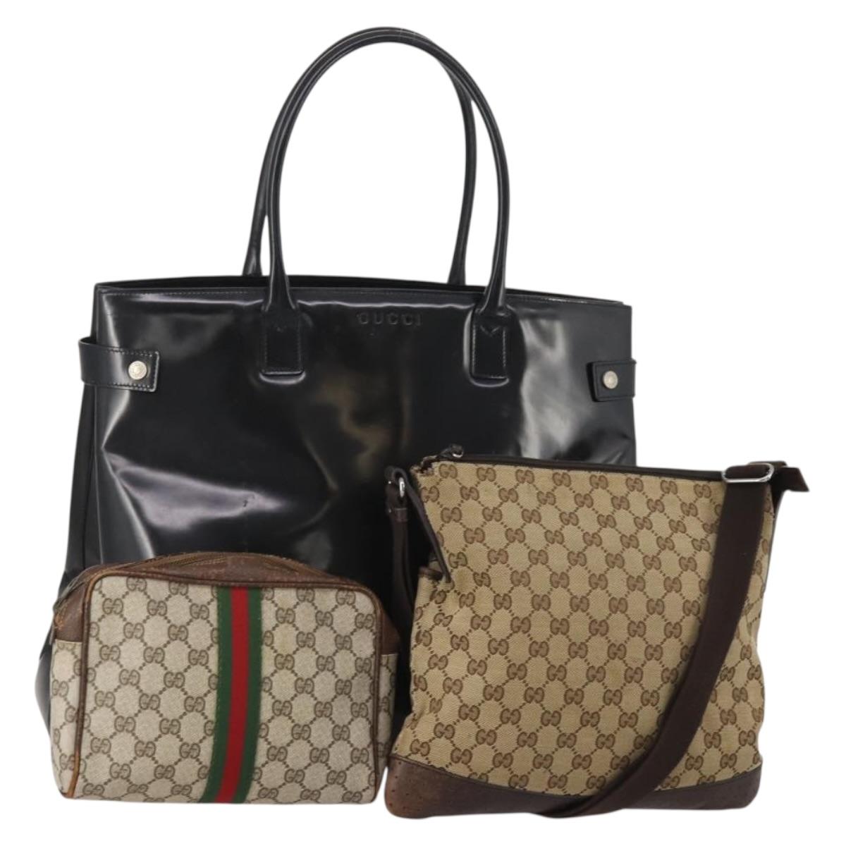 GUCCI GG Canvas GG Supreme Web Sherry Line Bag PVC Leather 3 Set Auth 203740