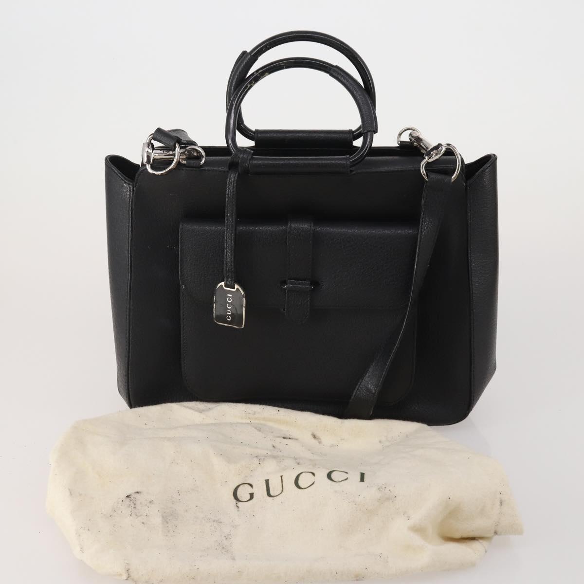 GUCCI GG Canvas Hand Bag Leather 3 Set Beige Black Ivory Auth 203741