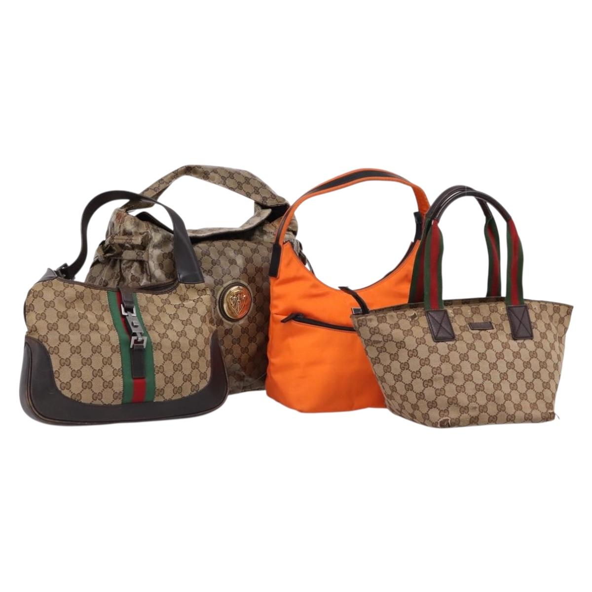 GUCCI GG Canvas GG Crystal Web Sherry Line Bag PVC 4 Set Auth 203742
