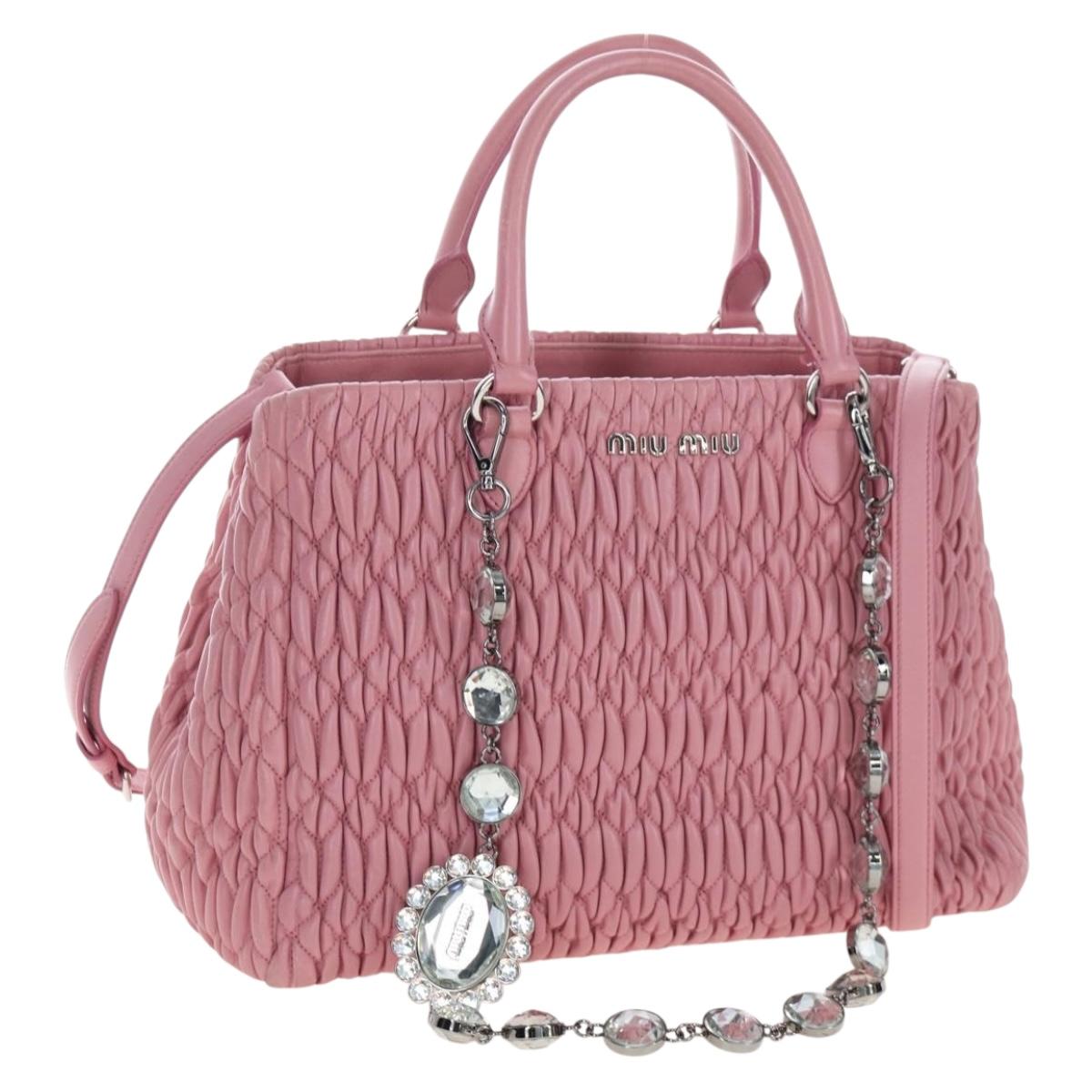 Miu Miu Matelasse Hand Bag Leather 2way Pink Silver Auth 203770V