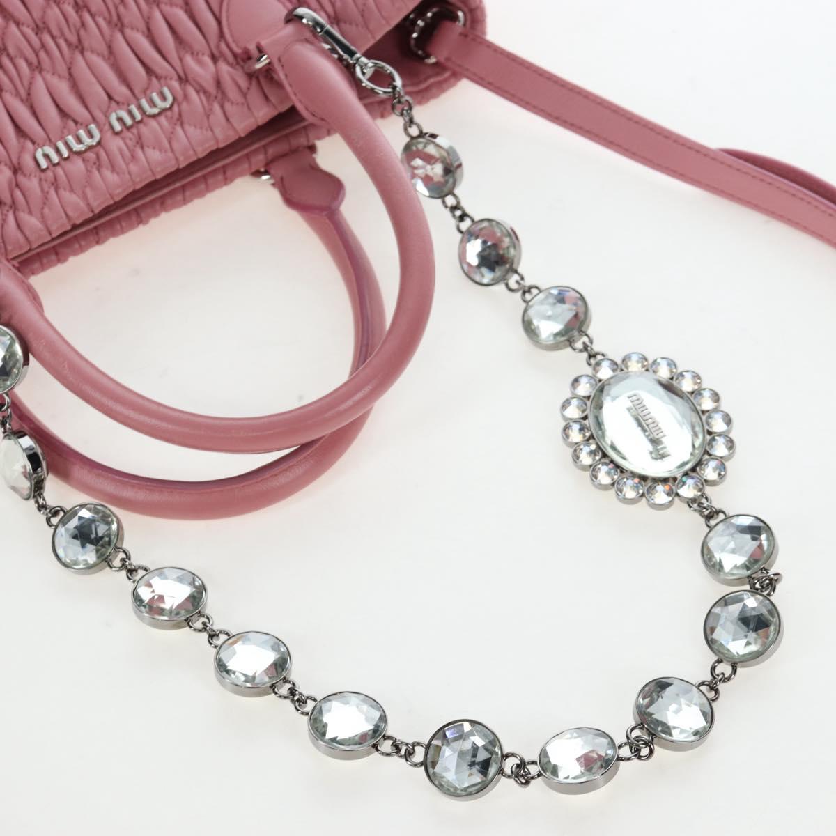 Miu Miu Matelasse Hand Bag Leather 2way Pink Silver Auth 203770V