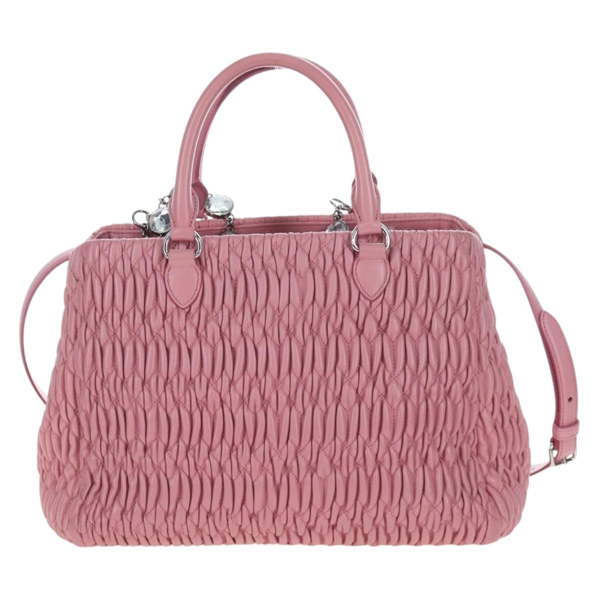 Miu Miu Matelasse Hand Bag Leather 2way Pink Silver Auth 203770V