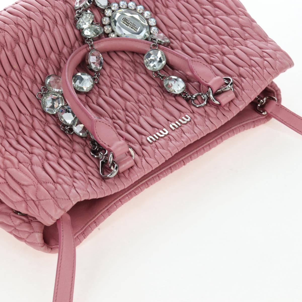 Miu Miu Matelasse Hand Bag Leather 2way Pink Silver Auth 203770V