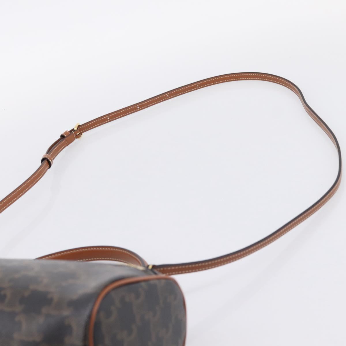 CELINE Macadam Canvas Triomphe Cylinder Bag PVC 2way Brown Gold Auth 203772SAM