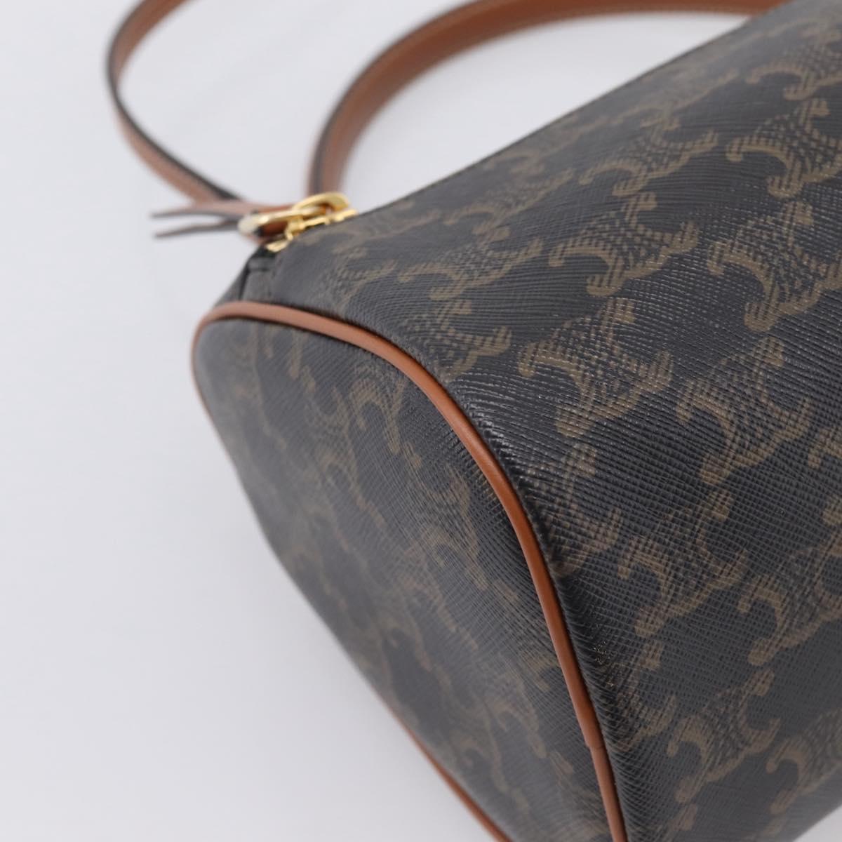 CELINE Macadam Canvas Triomphe Cylinder Bag PVC 2way Brown Gold Auth 203772SAM