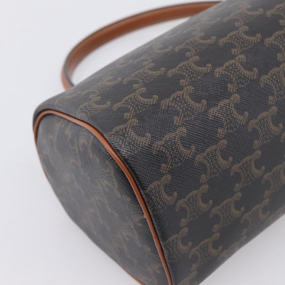 CELINE Macadam Canvas Triomphe Cylinder Bag PVC 2way Brown Gold Auth 203772SAM