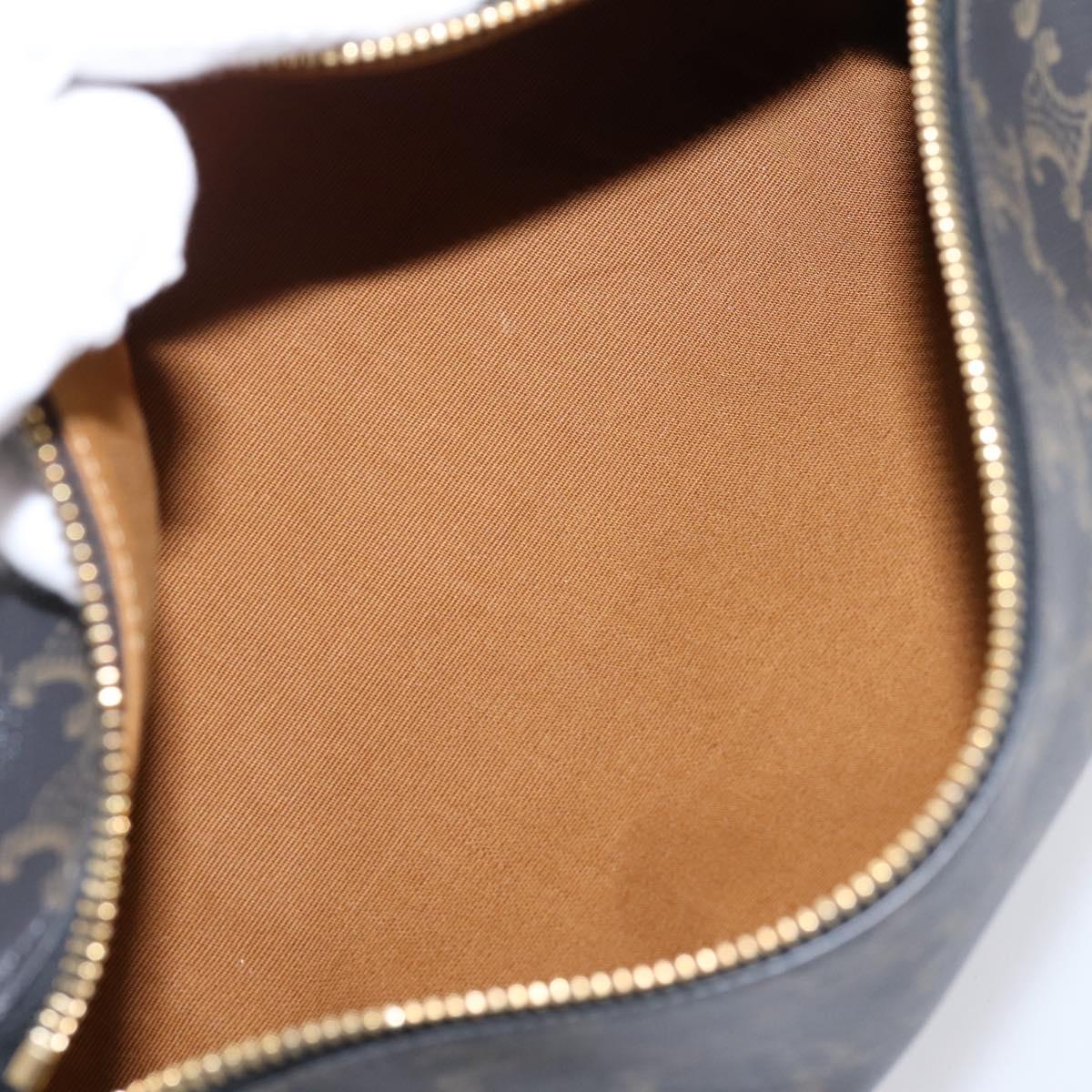 CELINE Macadam Canvas Triomphe Cylinder Bag PVC 2way Brown Gold Auth 203772SAM