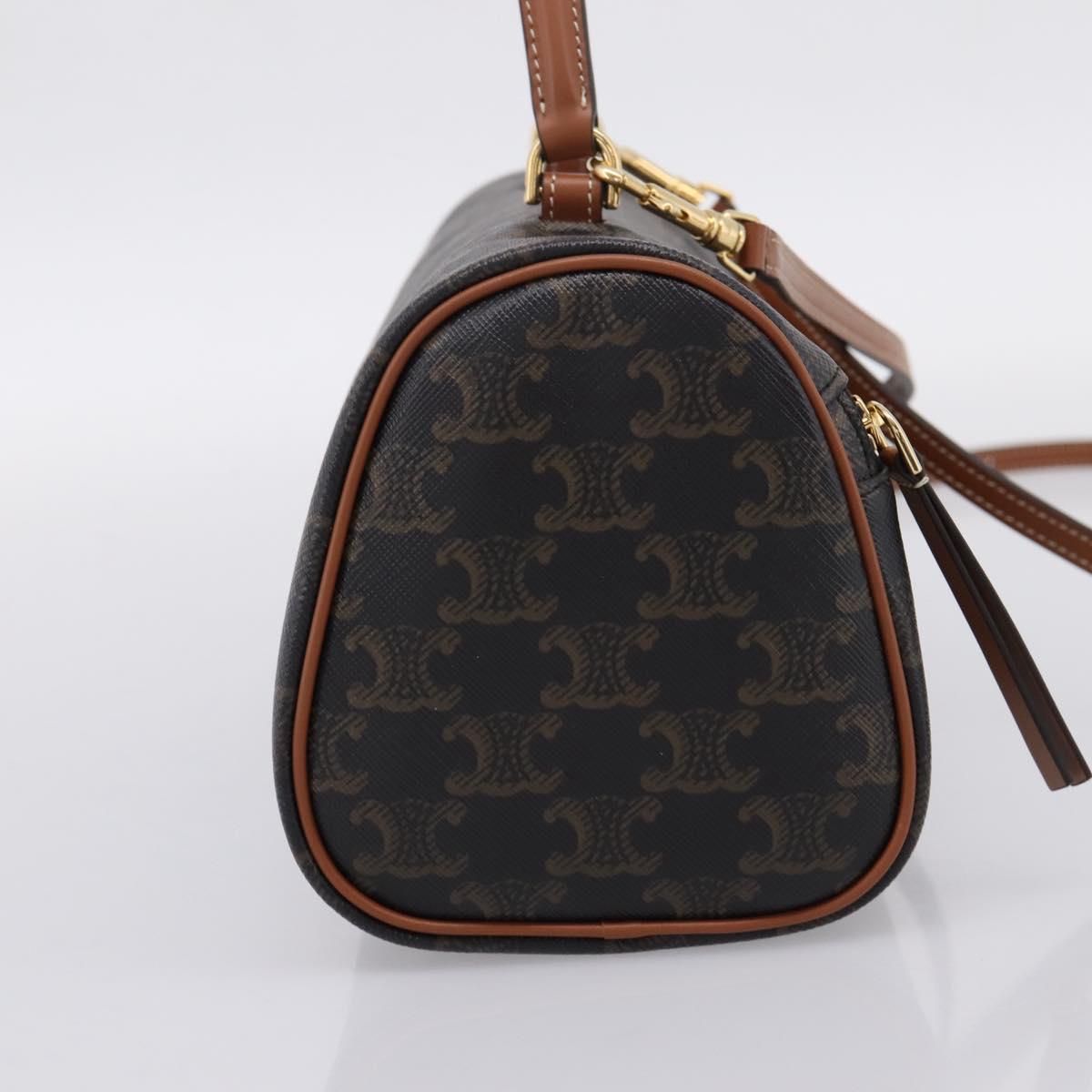 CELINE Macadam Canvas Triomphe Cylinder Bag PVC 2way Brown Gold Auth 203772SAM