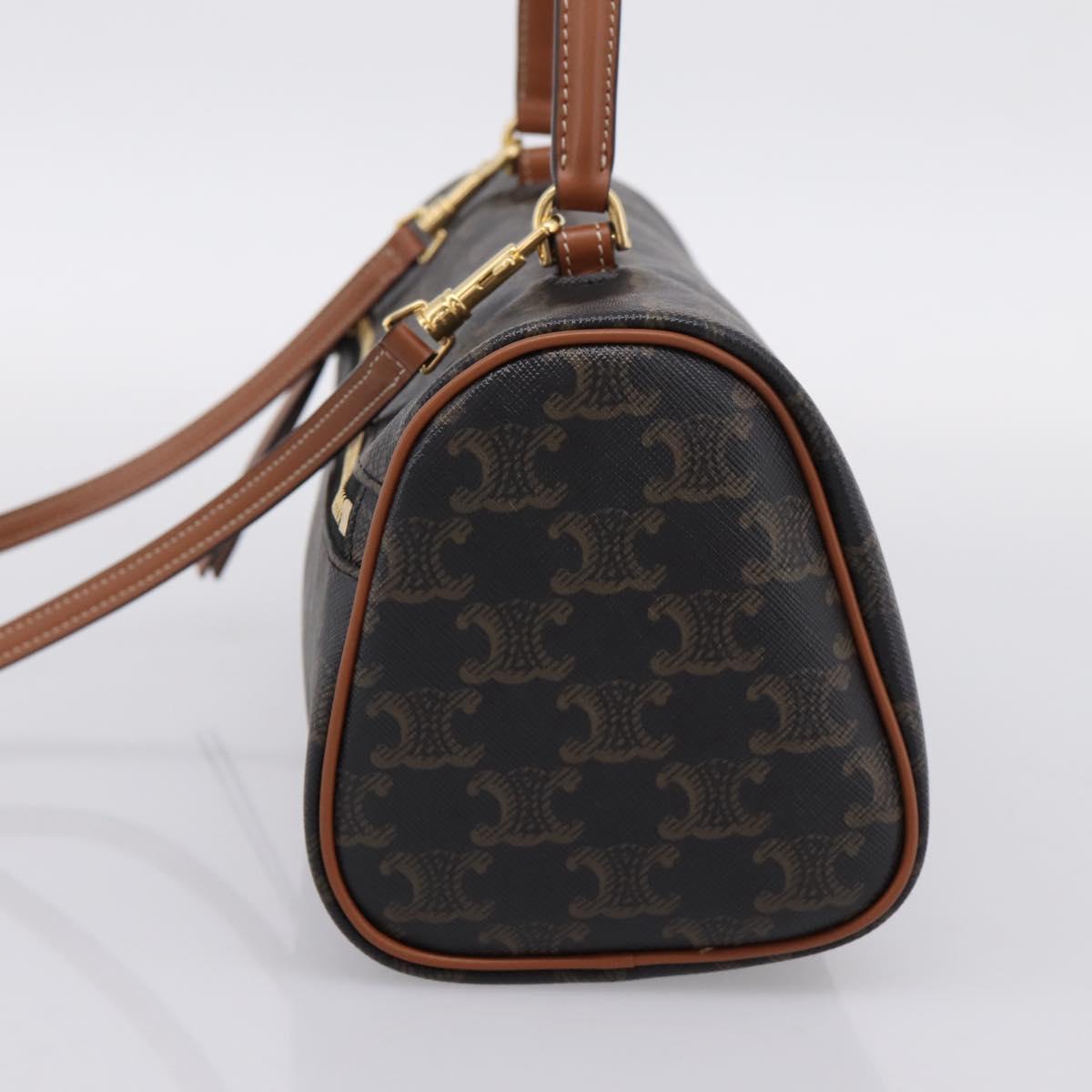 CELINE Macadam Canvas Triomphe Cylinder Bag PVC 2way Brown Gold Auth 203772SAM