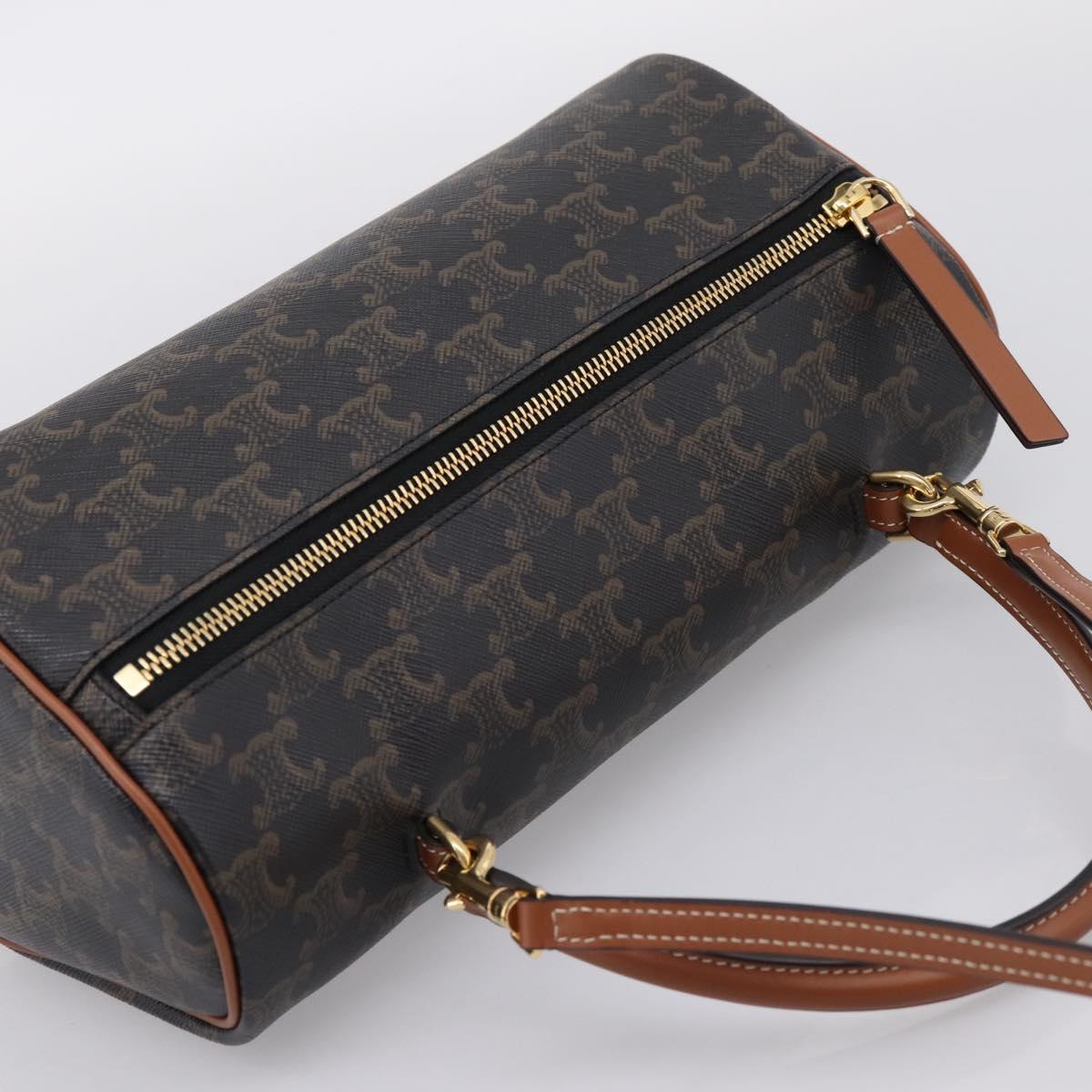 CELINE Macadam Canvas Triomphe Cylinder Bag PVC 2way Brown Gold Auth 203772SAM