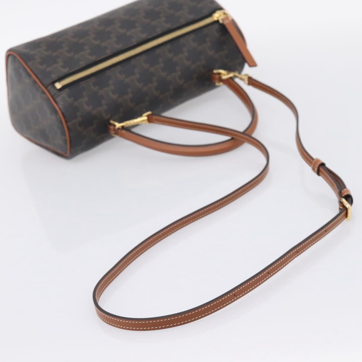 CELINE Macadam Canvas Triomphe Cylinder Bag PVC 2way Brown Gold Auth 203772SAM