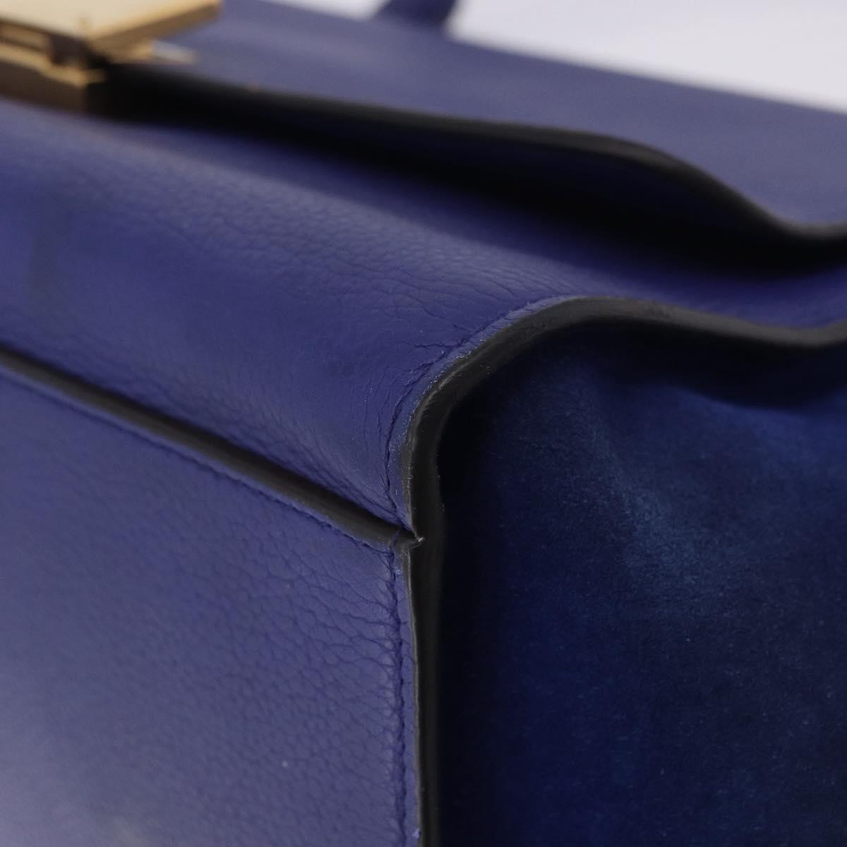 CELINE Trapeze Hand Bag Suede Leather 2way Blue Gold Auth 203775A