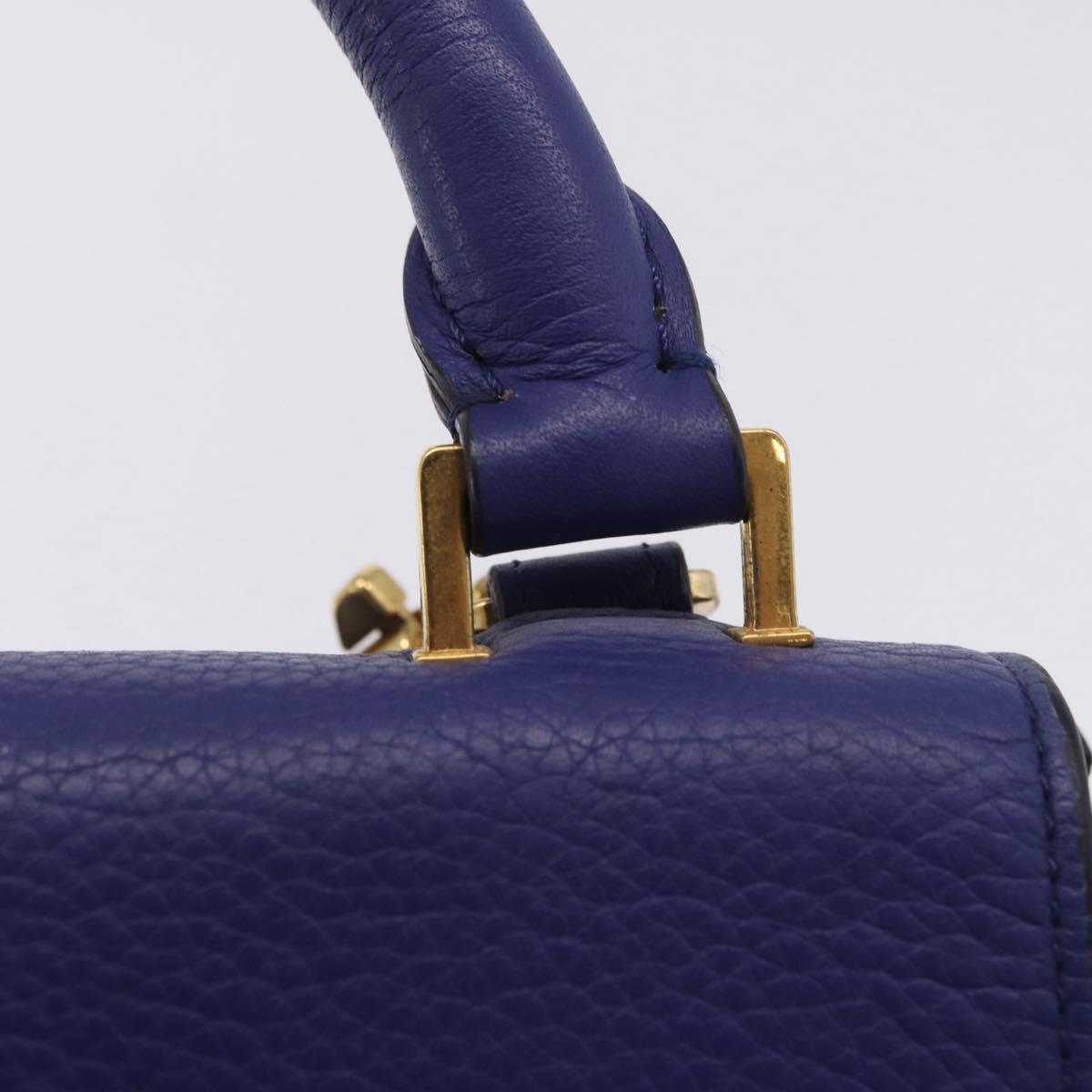 CELINE Trapeze Hand Bag Suede Leather 2way Blue Gold Auth 203775A