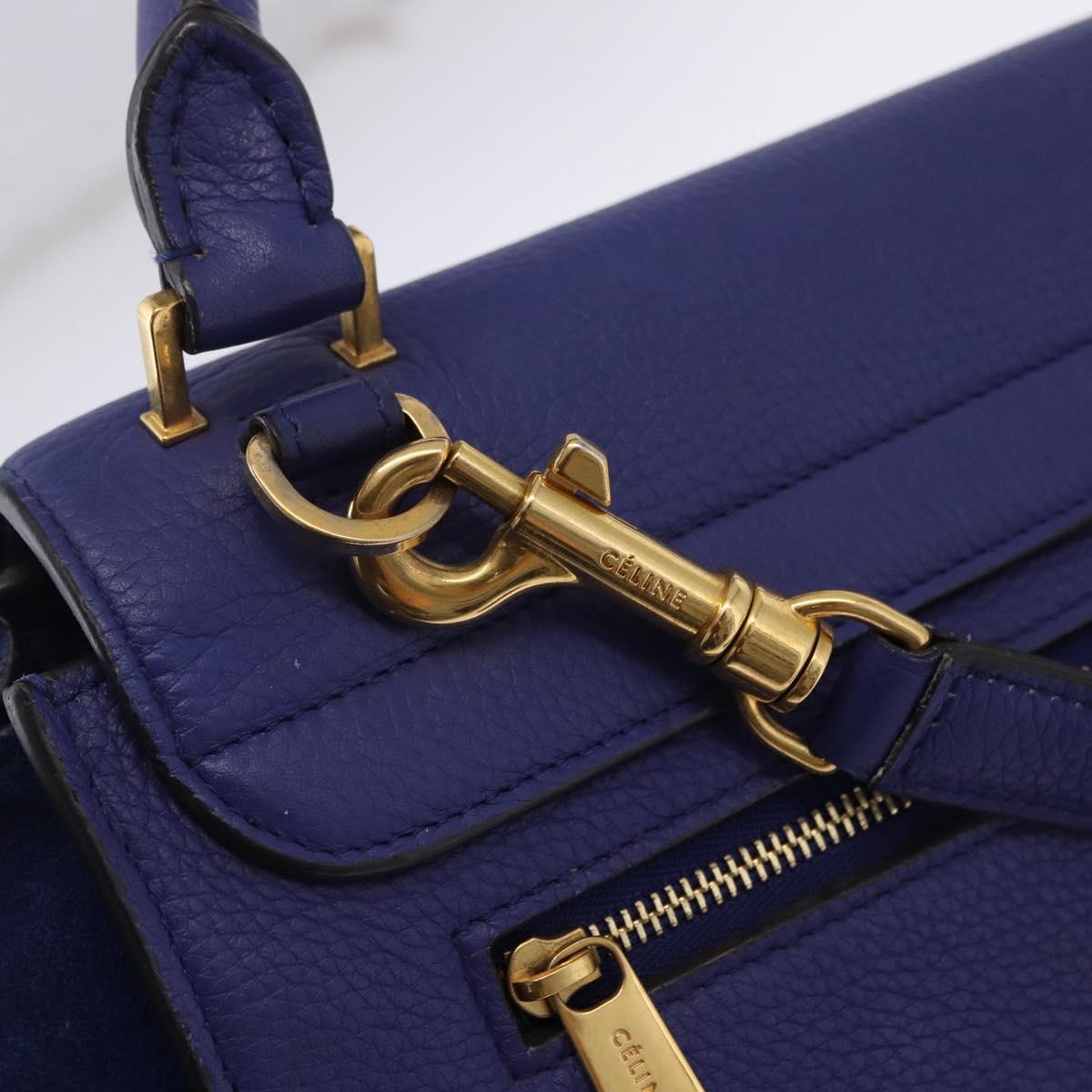 CELINE Trapeze Hand Bag Suede Leather 2way Blue Gold Auth 203775A