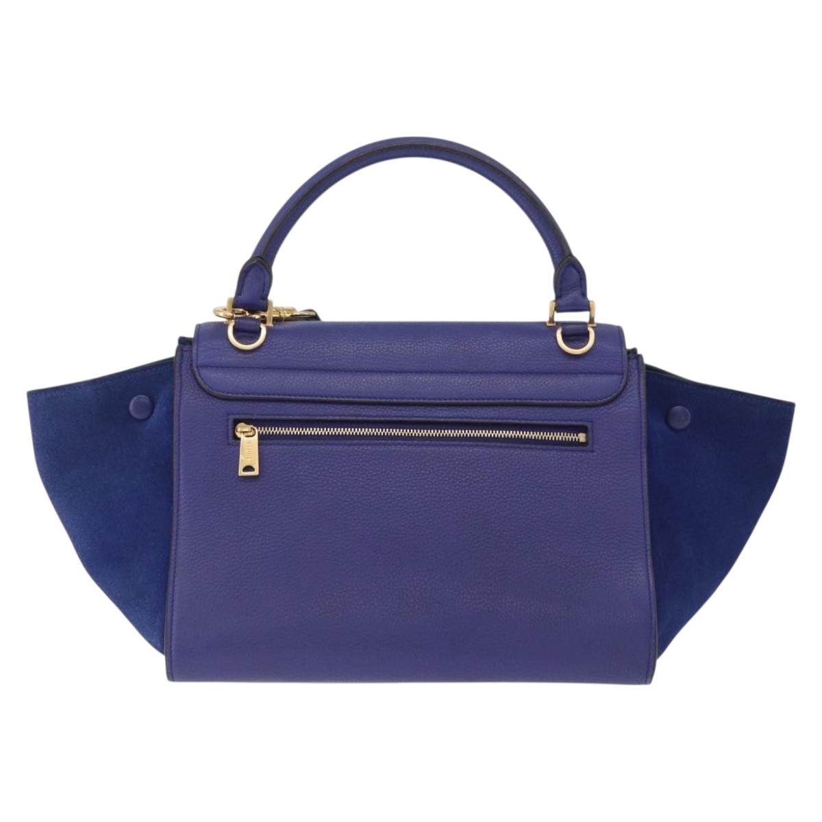 CELINE Trapeze Hand Bag Suede Leather 2way Blue Gold Auth 203775A